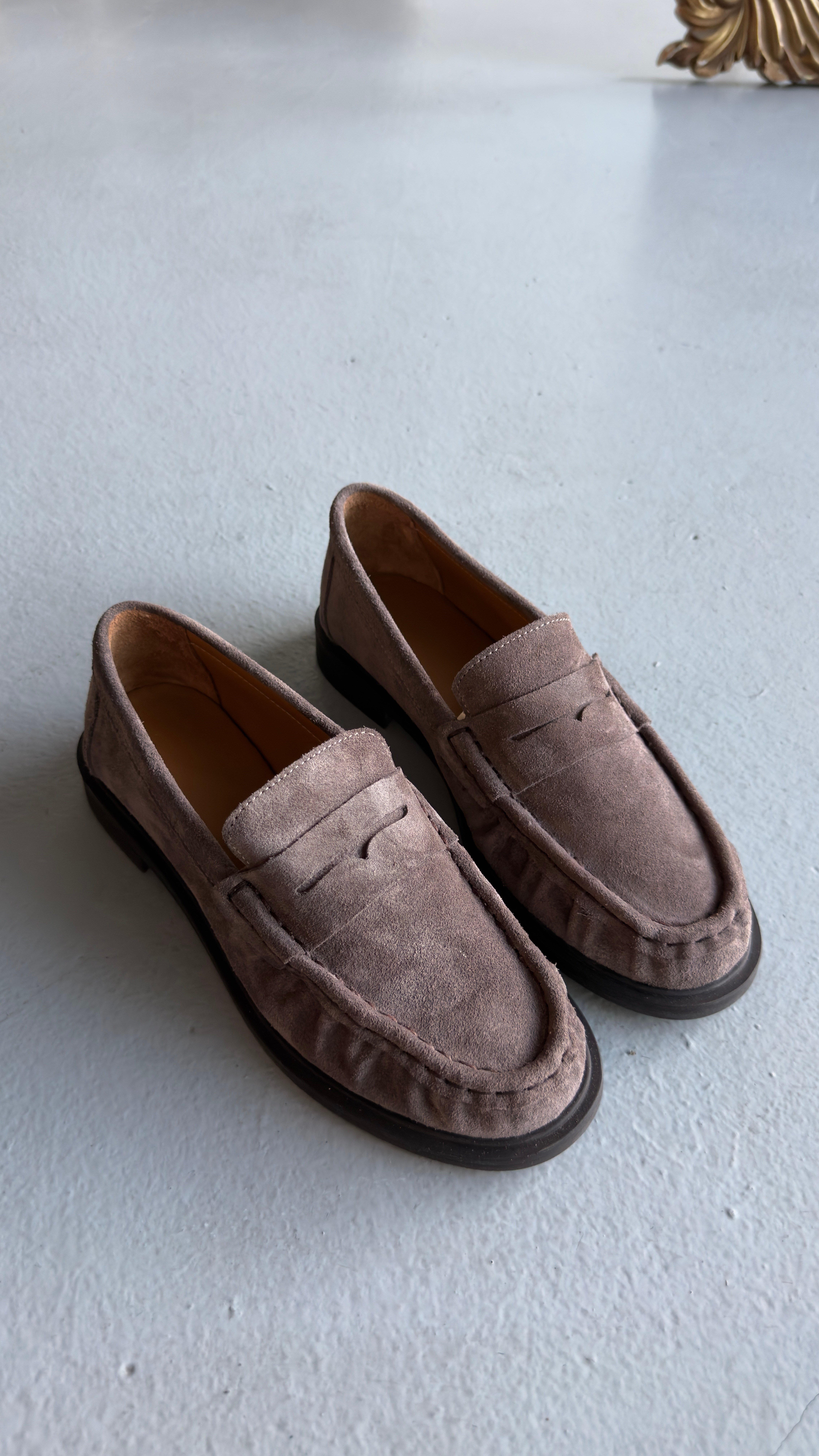 Kadın Büzgülü Gerçek Deri Oxford Loafer Günlük Ayakkabı Gri