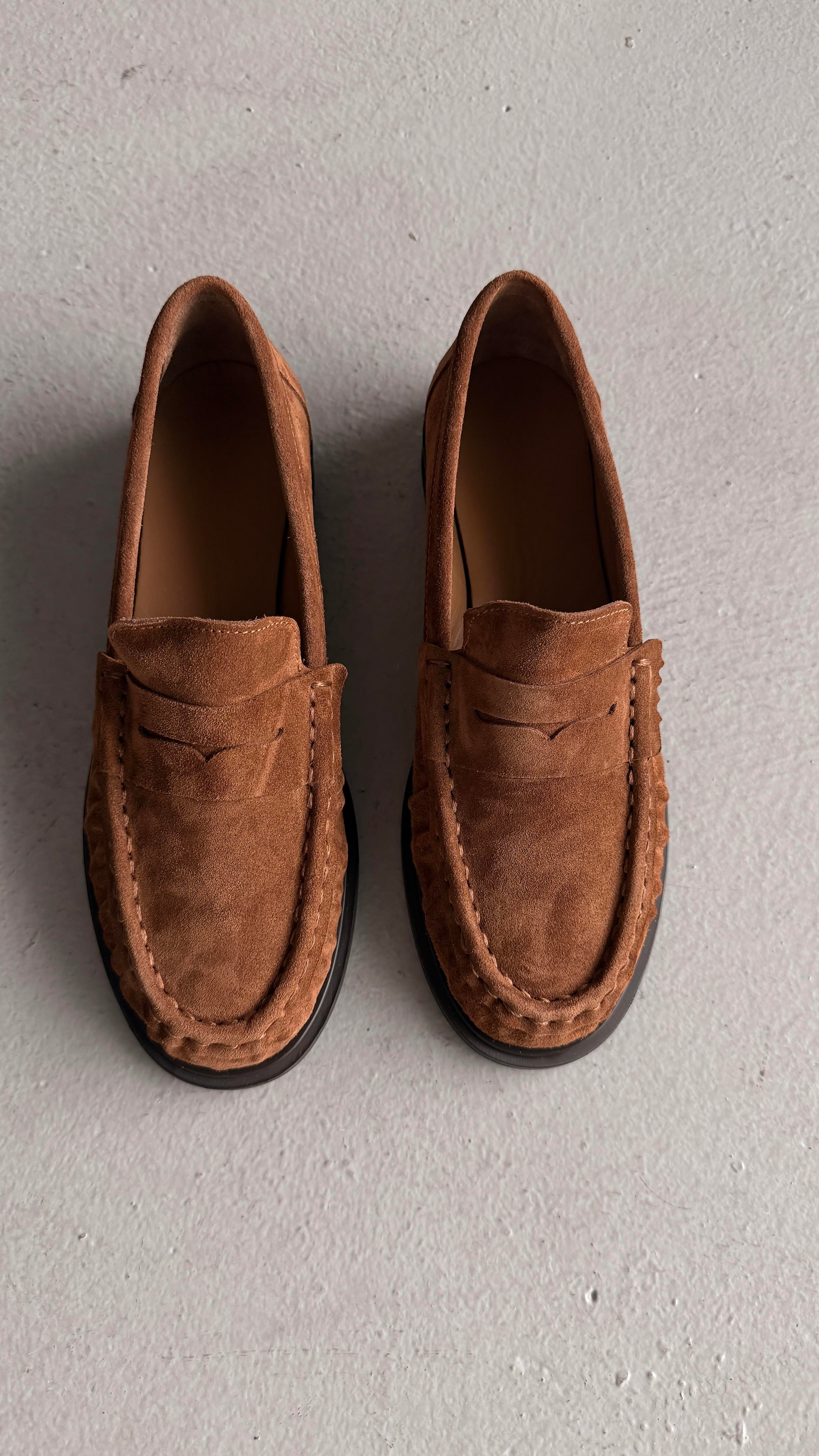 Kadın Büzgülü Gerçek Deri Oxford Loafer Günlük Ayakkabı Camel
