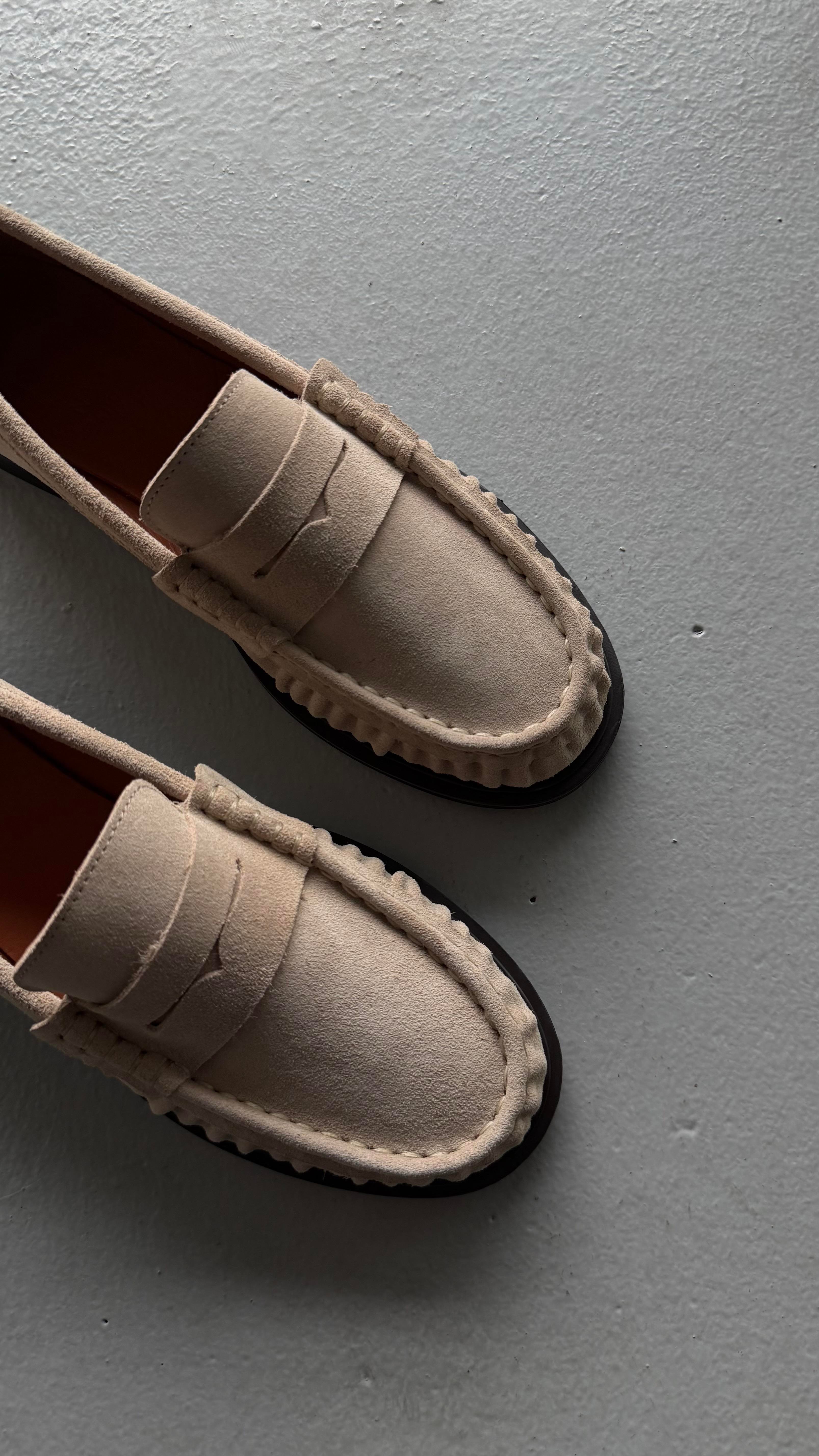 Kadın Büzgülü Gerçek Deri Oxford Loafer Günlük Ayakkabı Bej