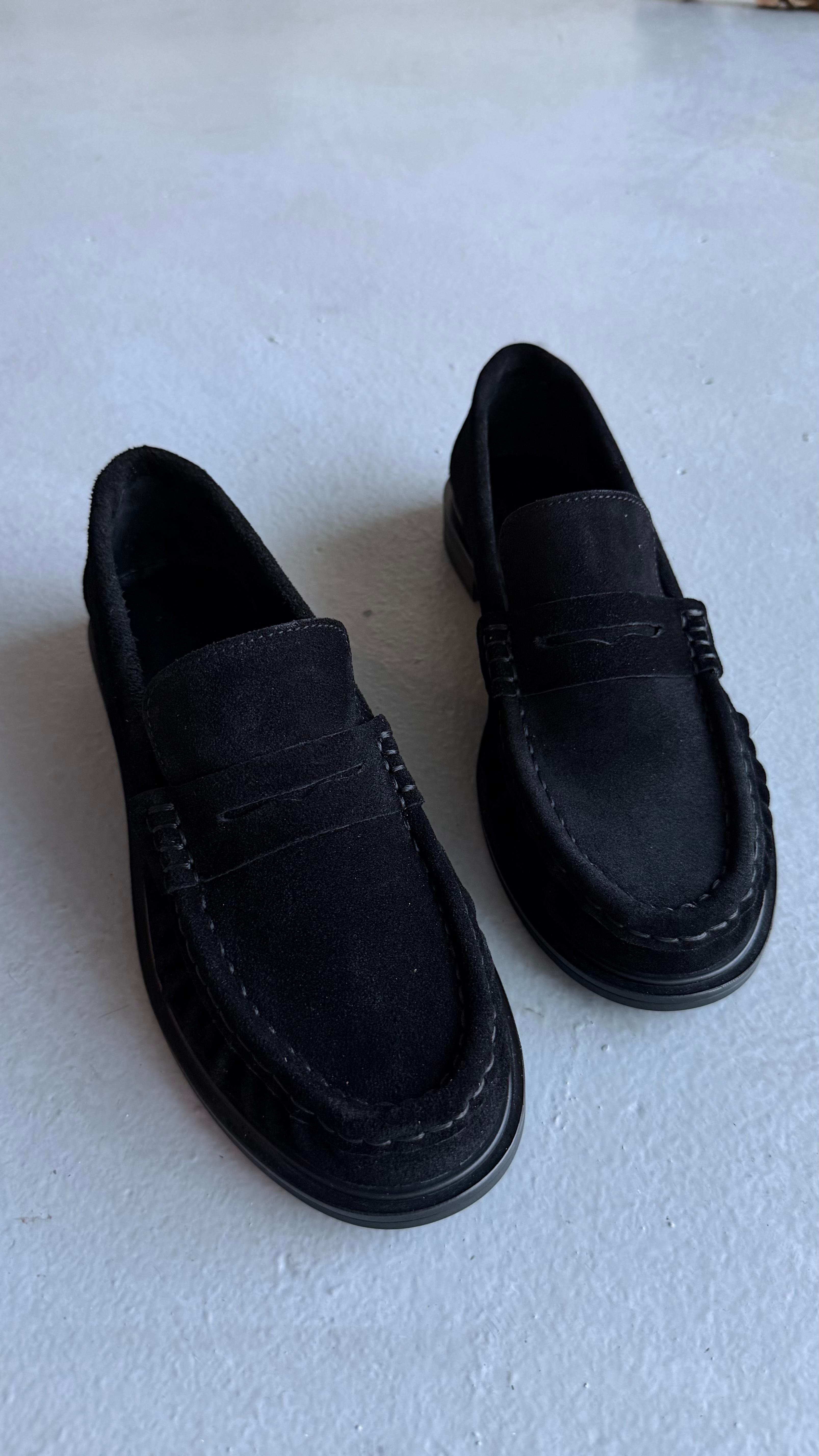 Kadın Büzgülü Gerçek Deri Oxford Loafer Günlük Ayakkabı Siyah Siyah