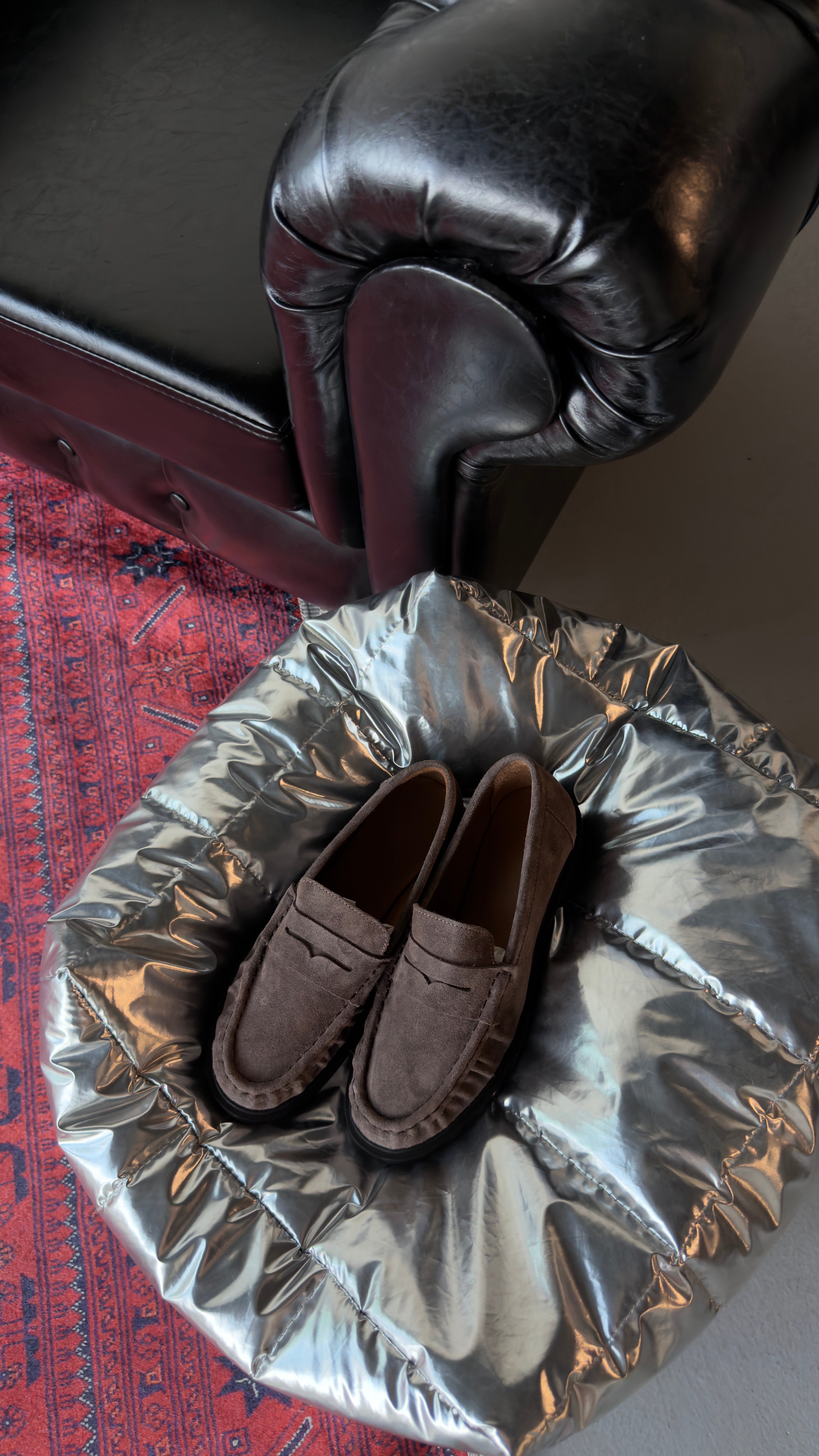 Kadın Büzgülü Gerçek Deri Oxford Loafer Günlük Ayakkabı Gri