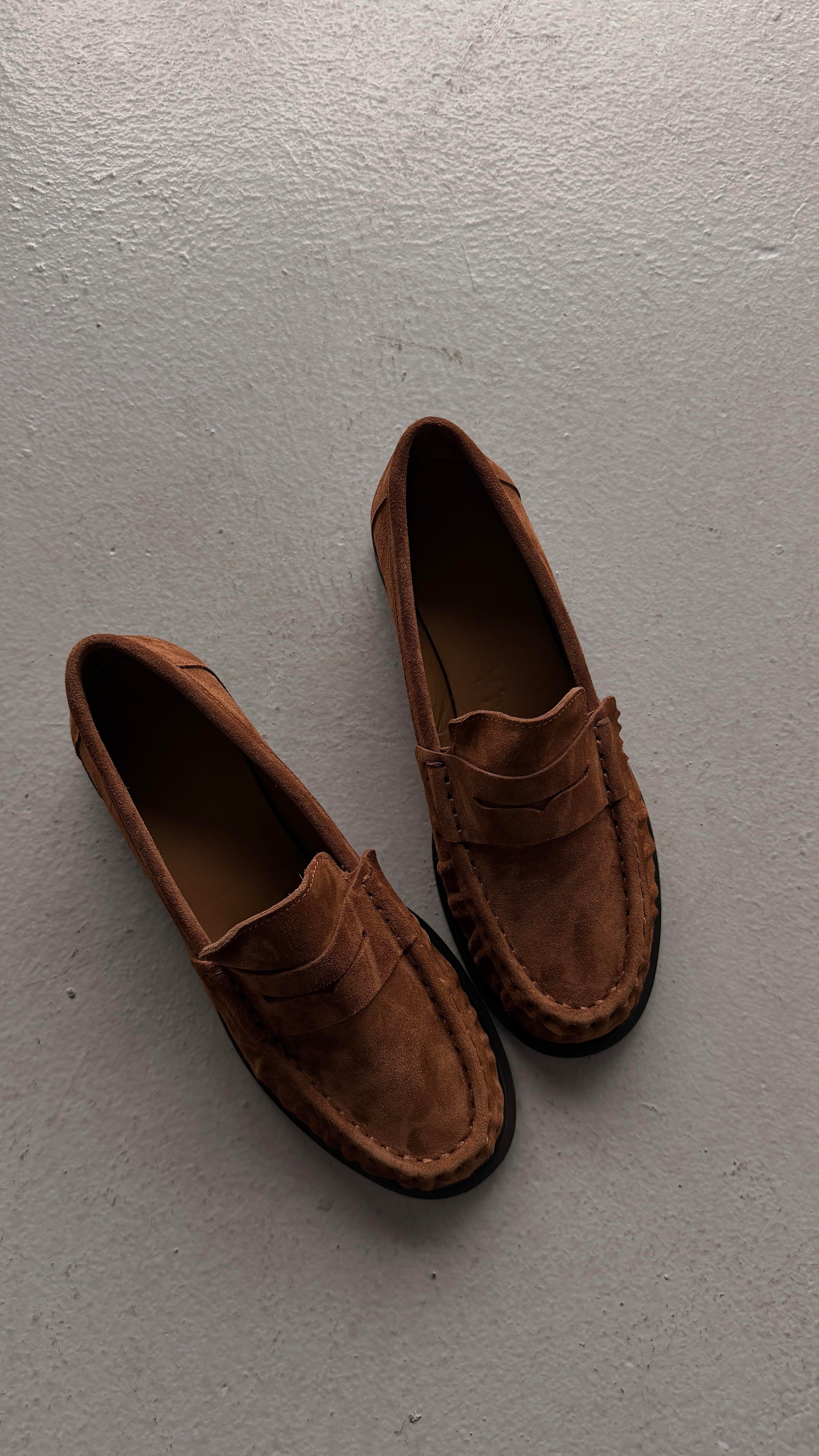 Kadın Büzgülü Gerçek Deri Oxford Loafer Günlük Ayakkabı Camel