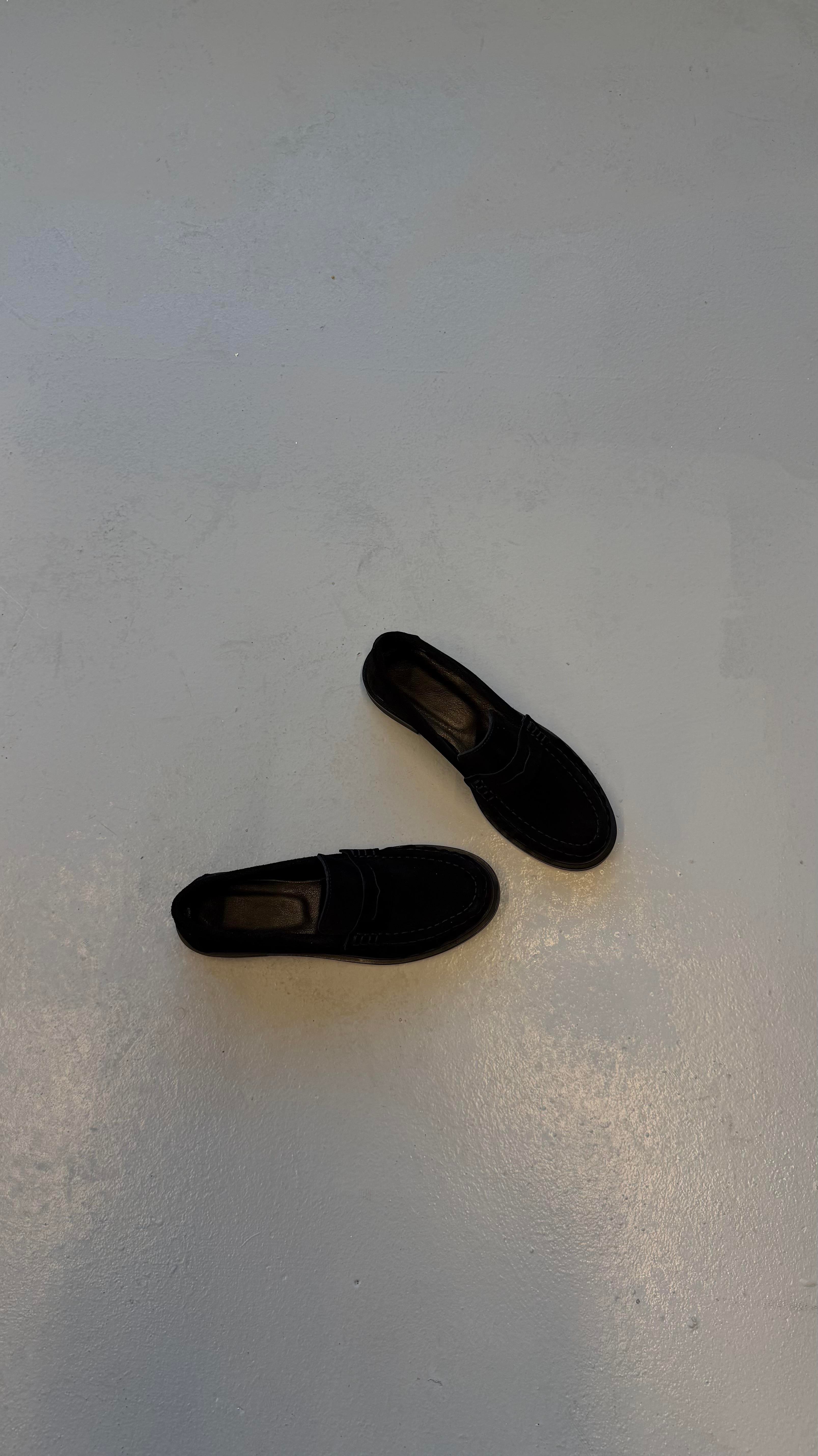 Kadın Büzgülü Gerçek Deri Oxford Loafer Günlük Ayakkabı Siyah Siyah