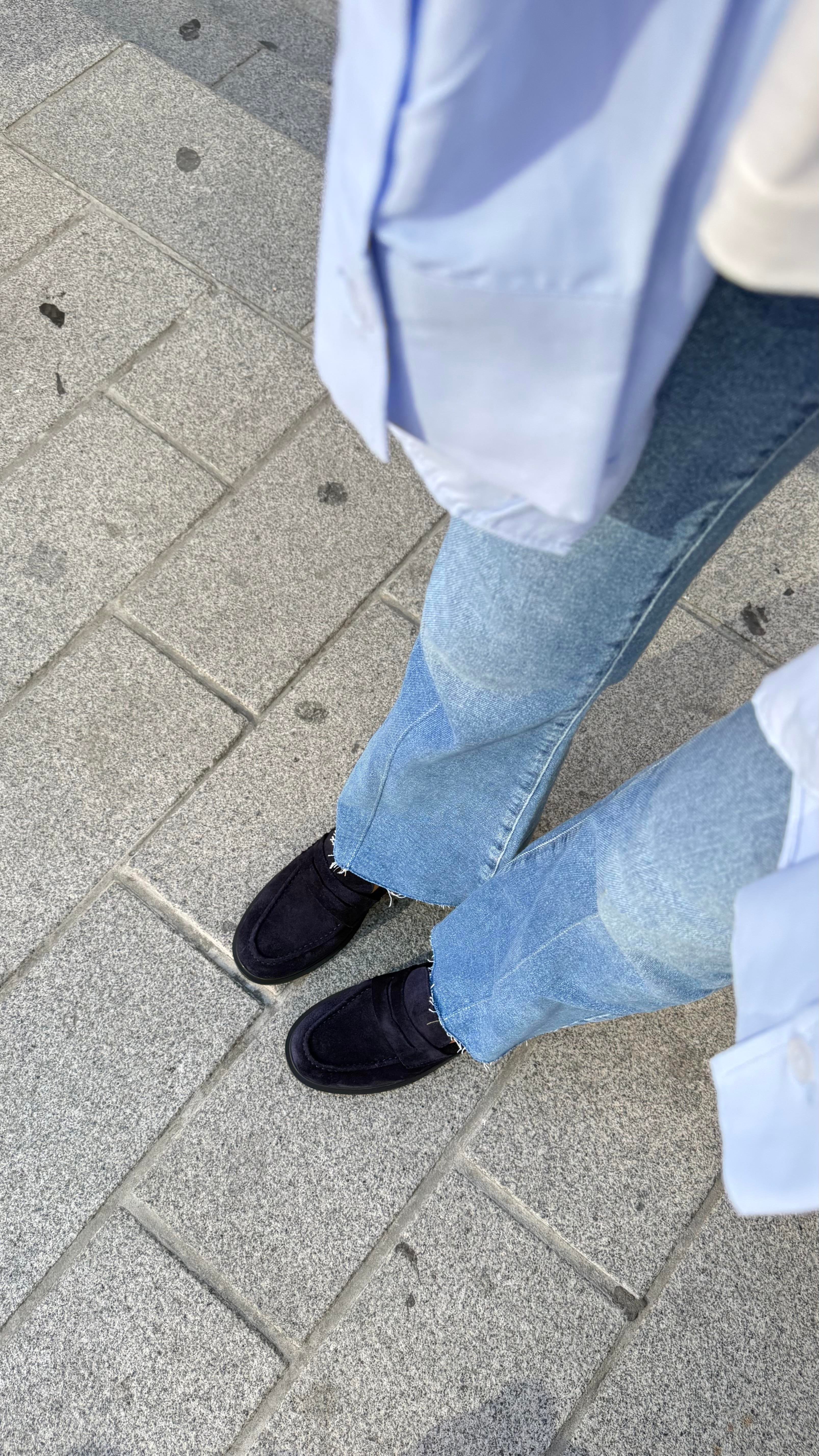Kadın Düz Gerçek Deri Oxford Loafer Günlük Ayakkabı Lacivert