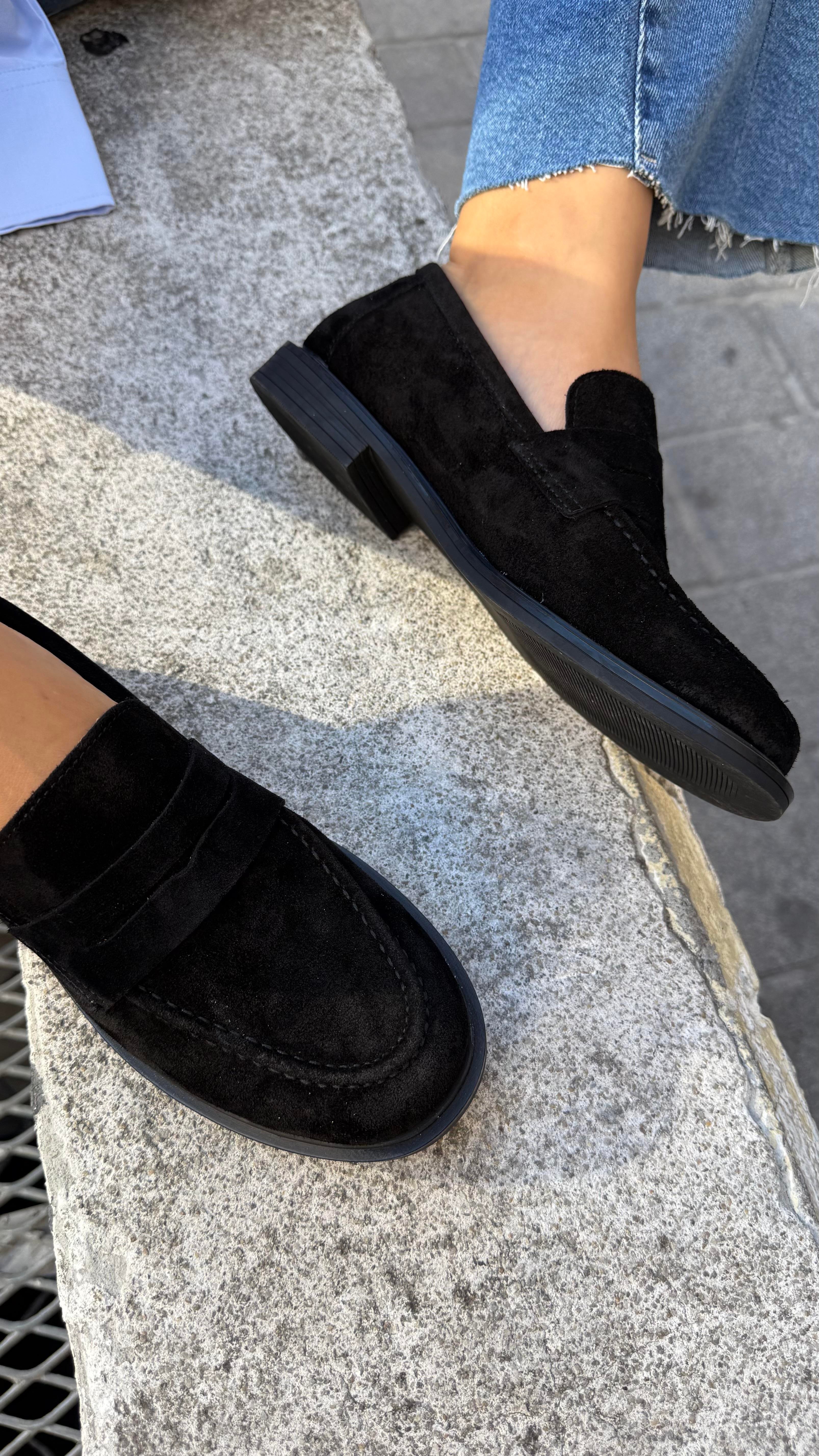 Kadın Düz Gerçek Deri Oxford Loafer Günlük Ayakkabı Siyah