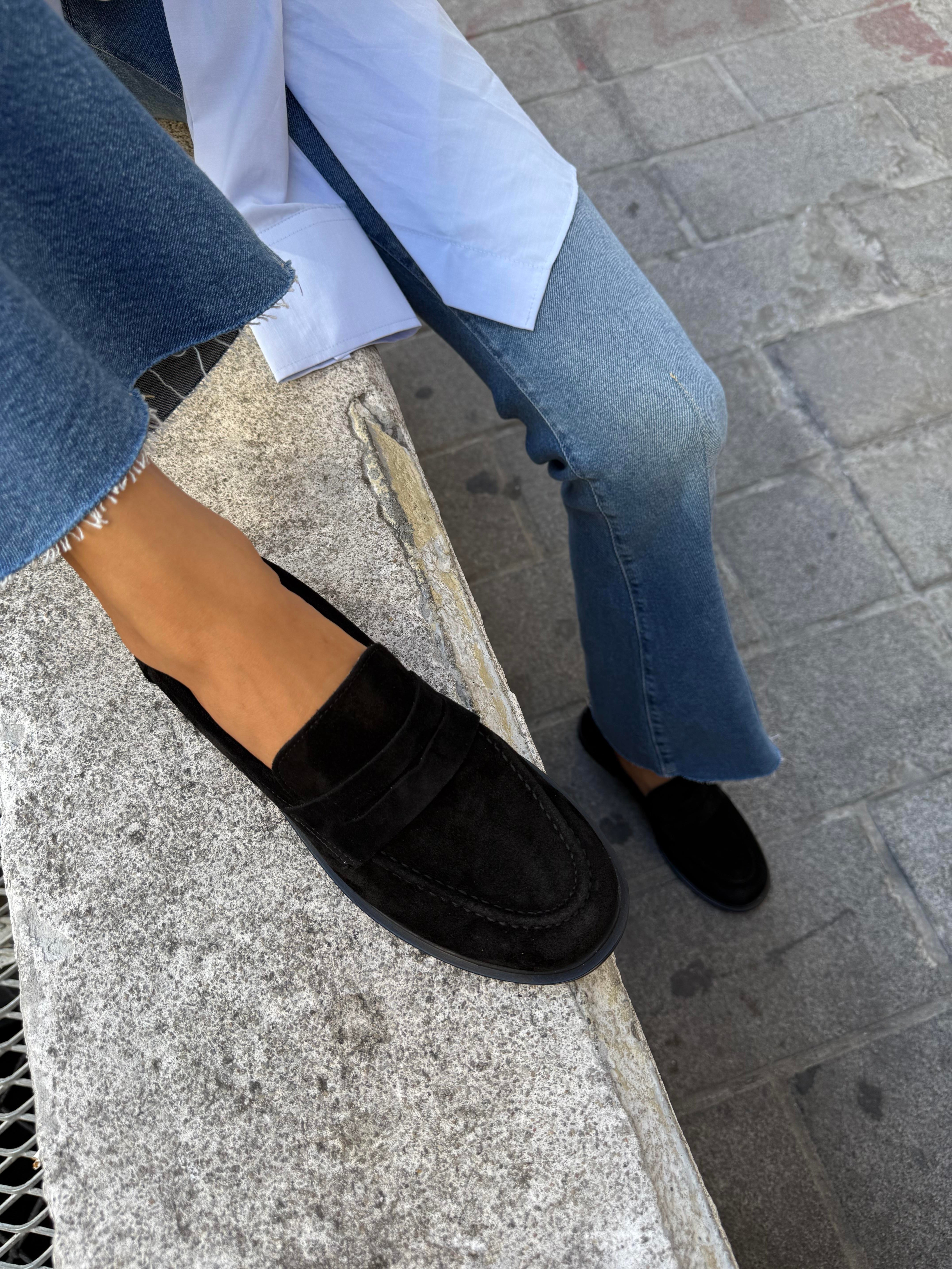 Kadın Düz Gerçek Deri Oxford Loafer Günlük Ayakkabı Siyah