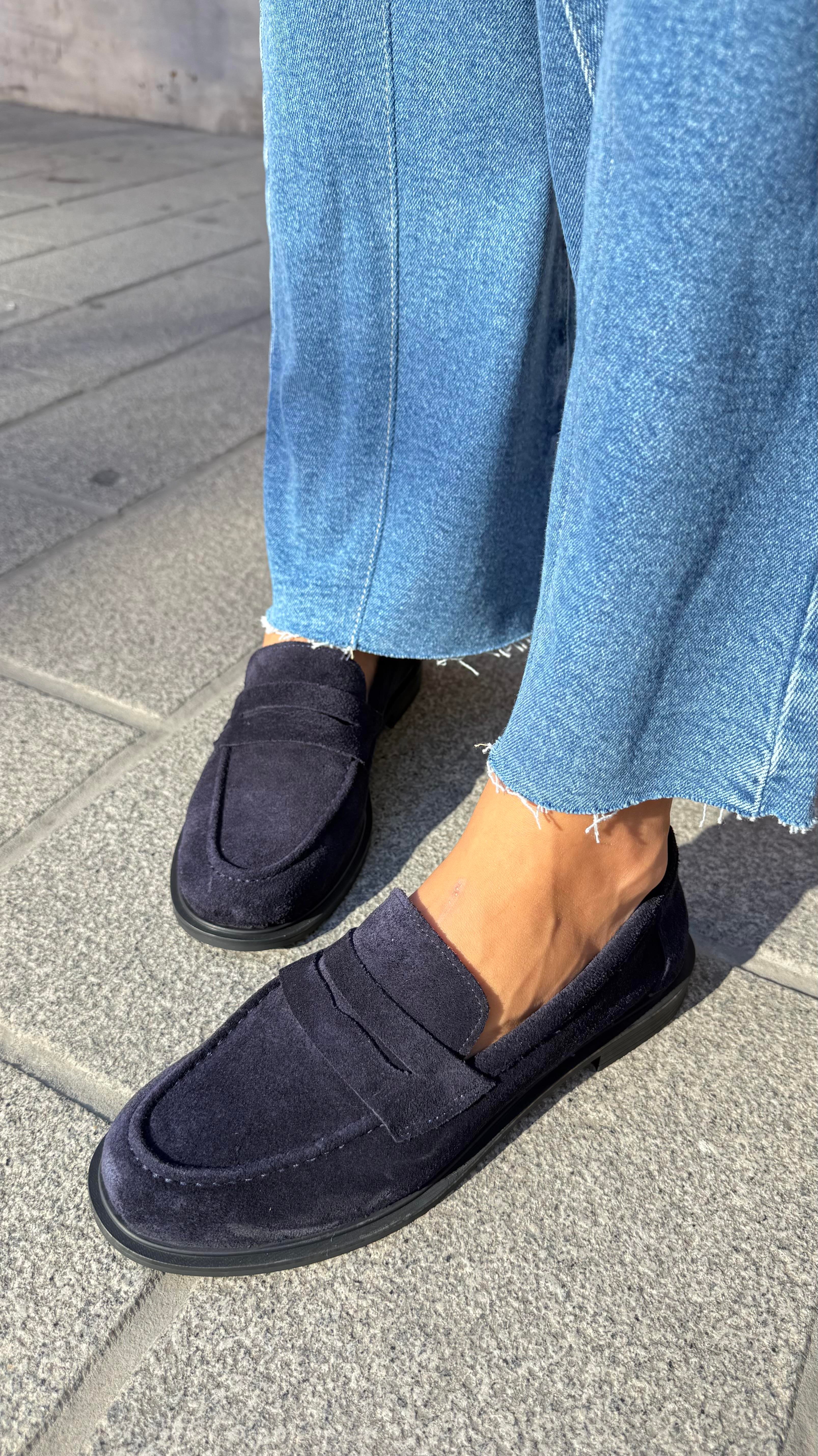 Kadın Düz Gerçek Deri Oxford Loafer Günlük Ayakkabı Lacivert