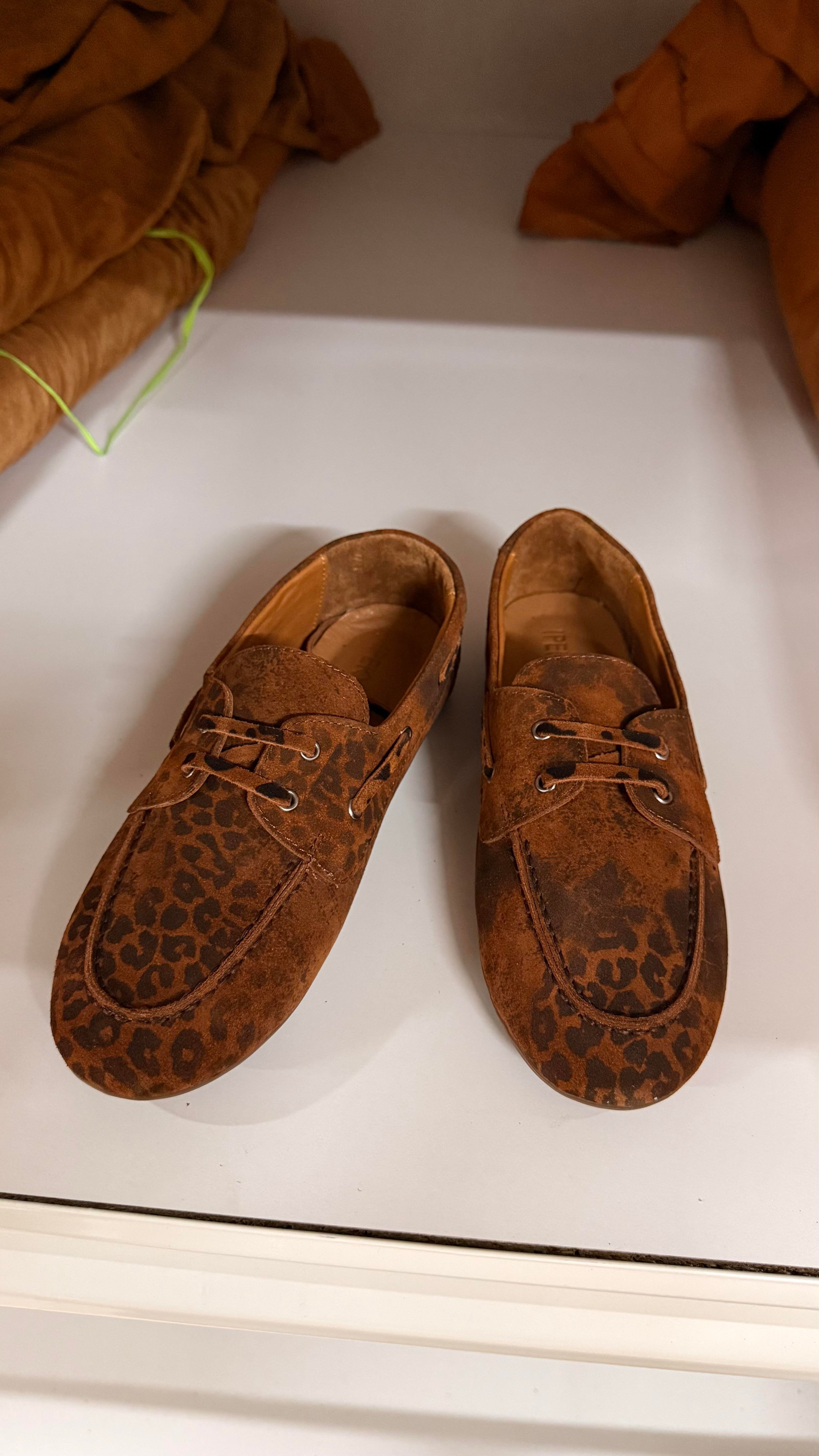 Kadın Hakiki Deri Leopar Süet Casual Ayakkabı 