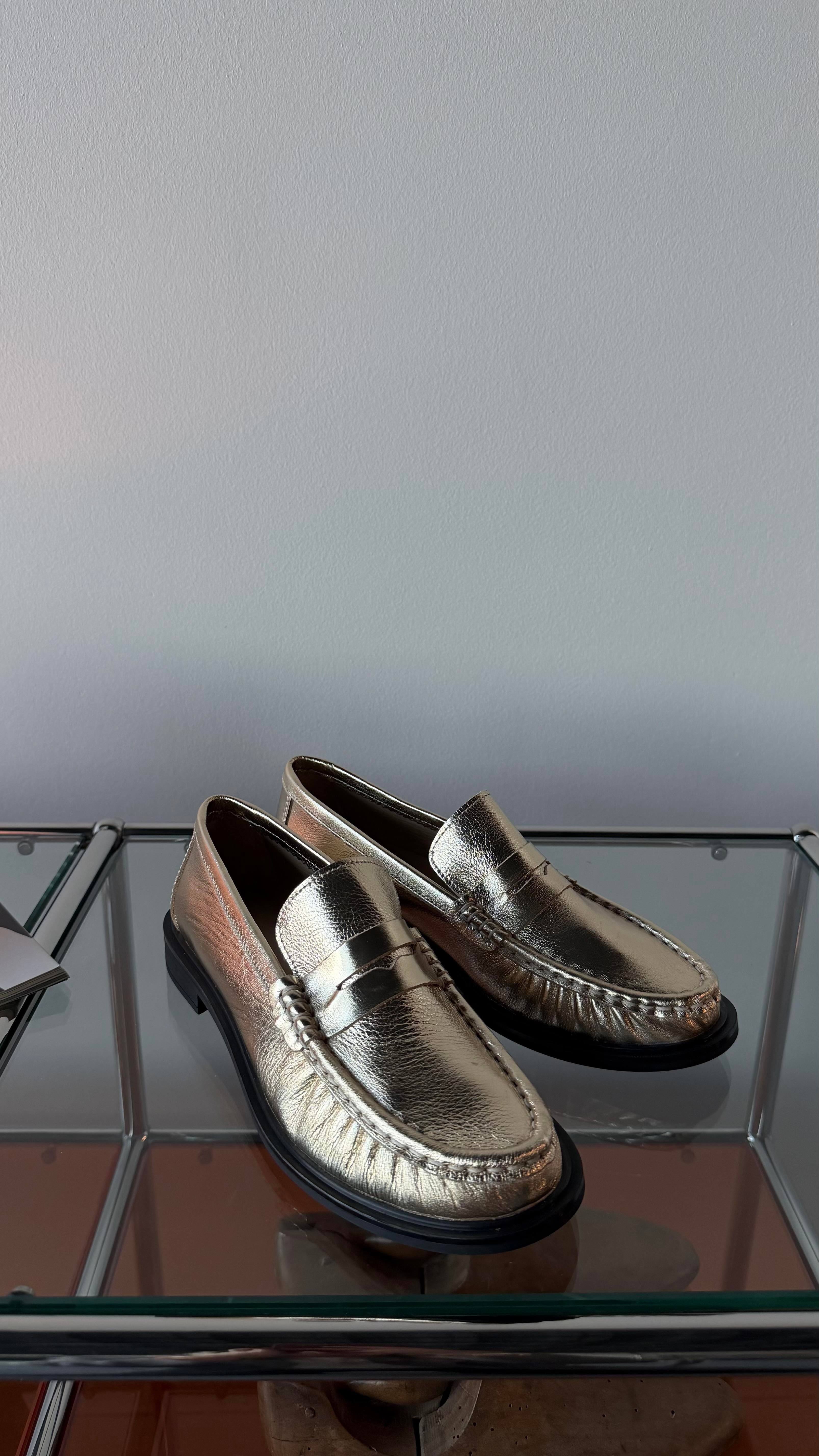 Kadın Lena Gold Büzgülü Gerçek Deri Oxford Loafer Günlük Ayakkabı