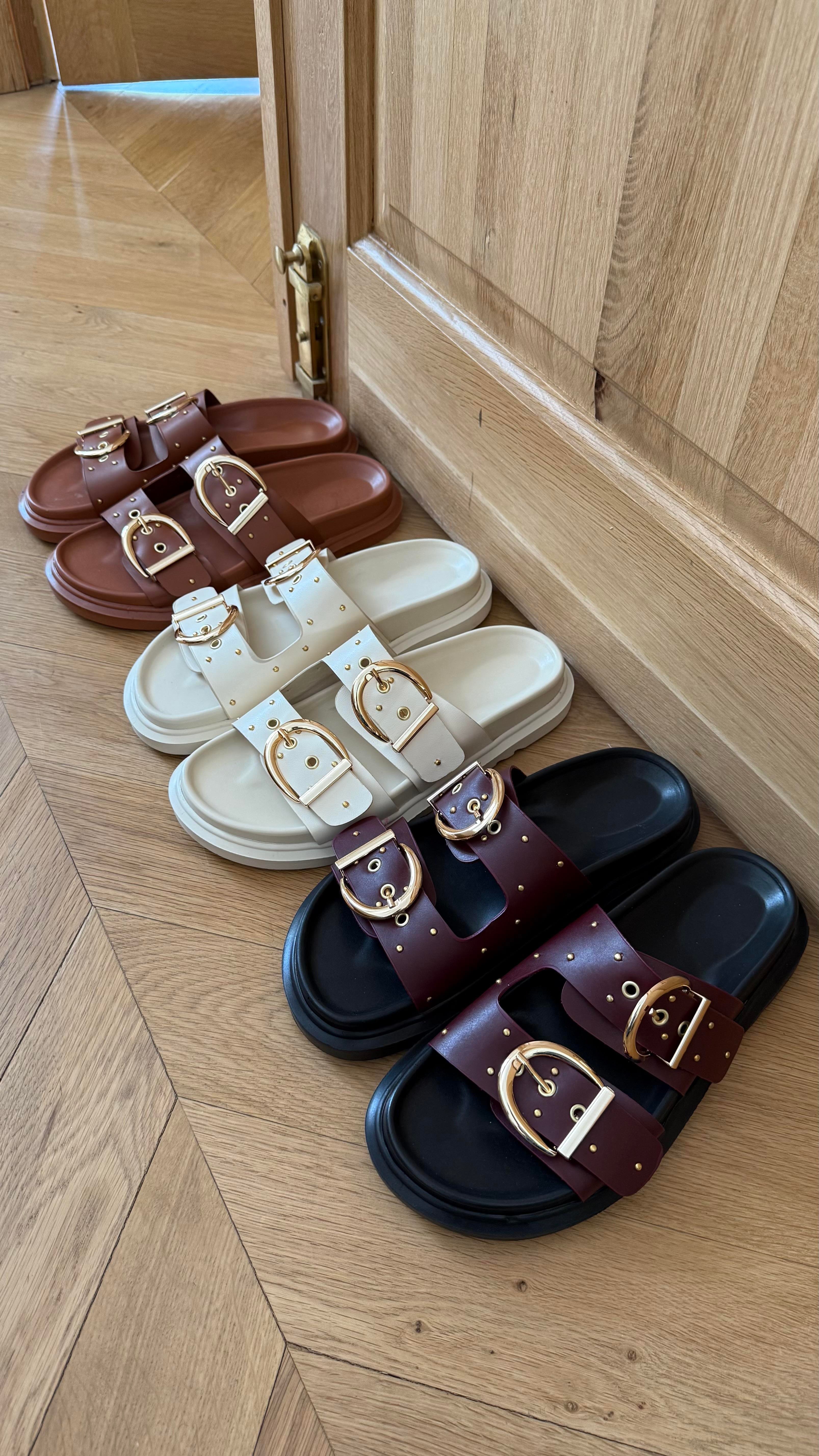 Kalın Çift Bantlı Bordo Kadın Terlik