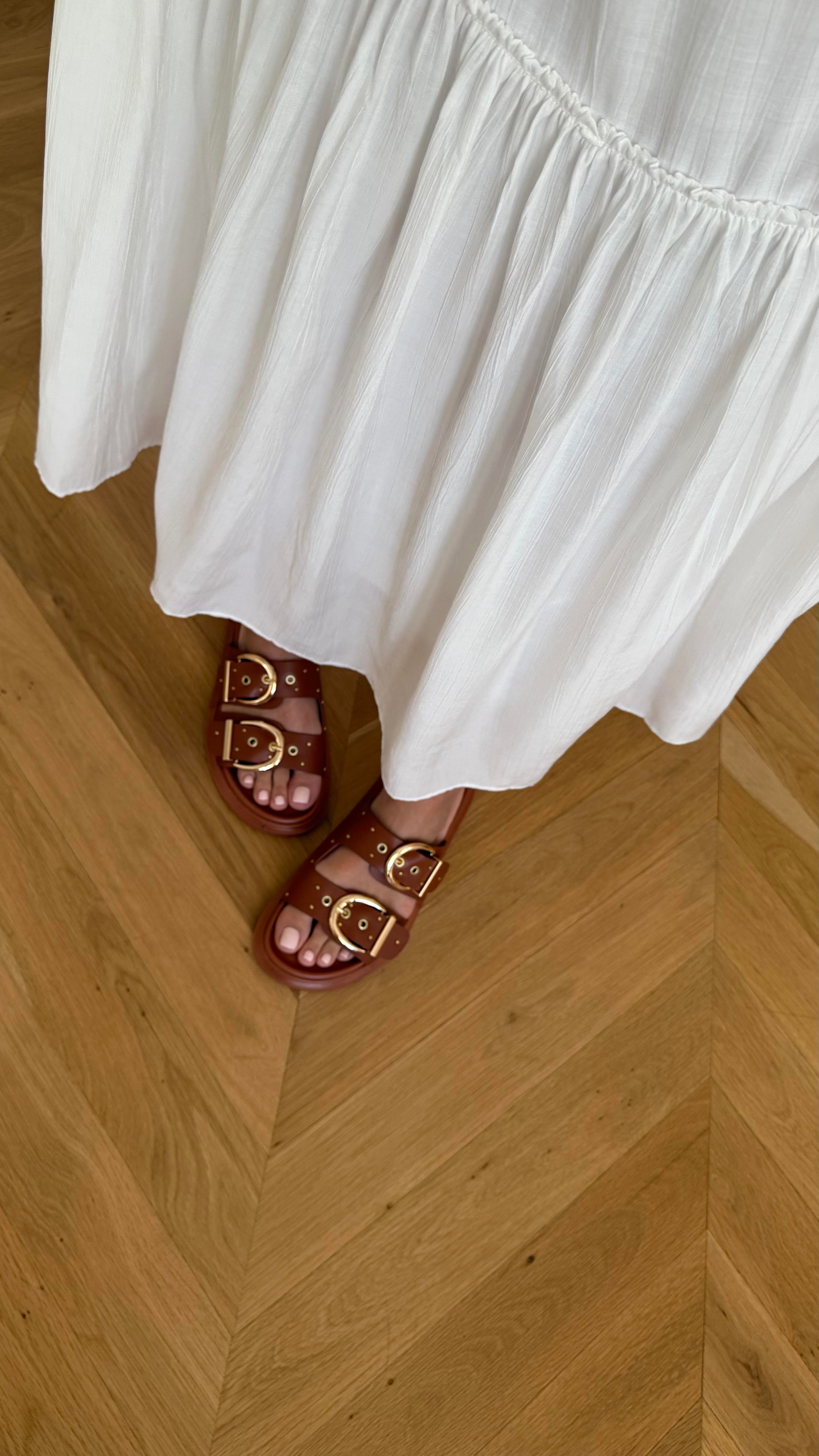 Kalın Çift Bantlı Taba Kadın Terlik