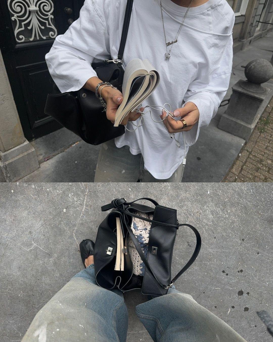 Kapaklı Uzun Askılı Salaş Deri Çanta Siyah