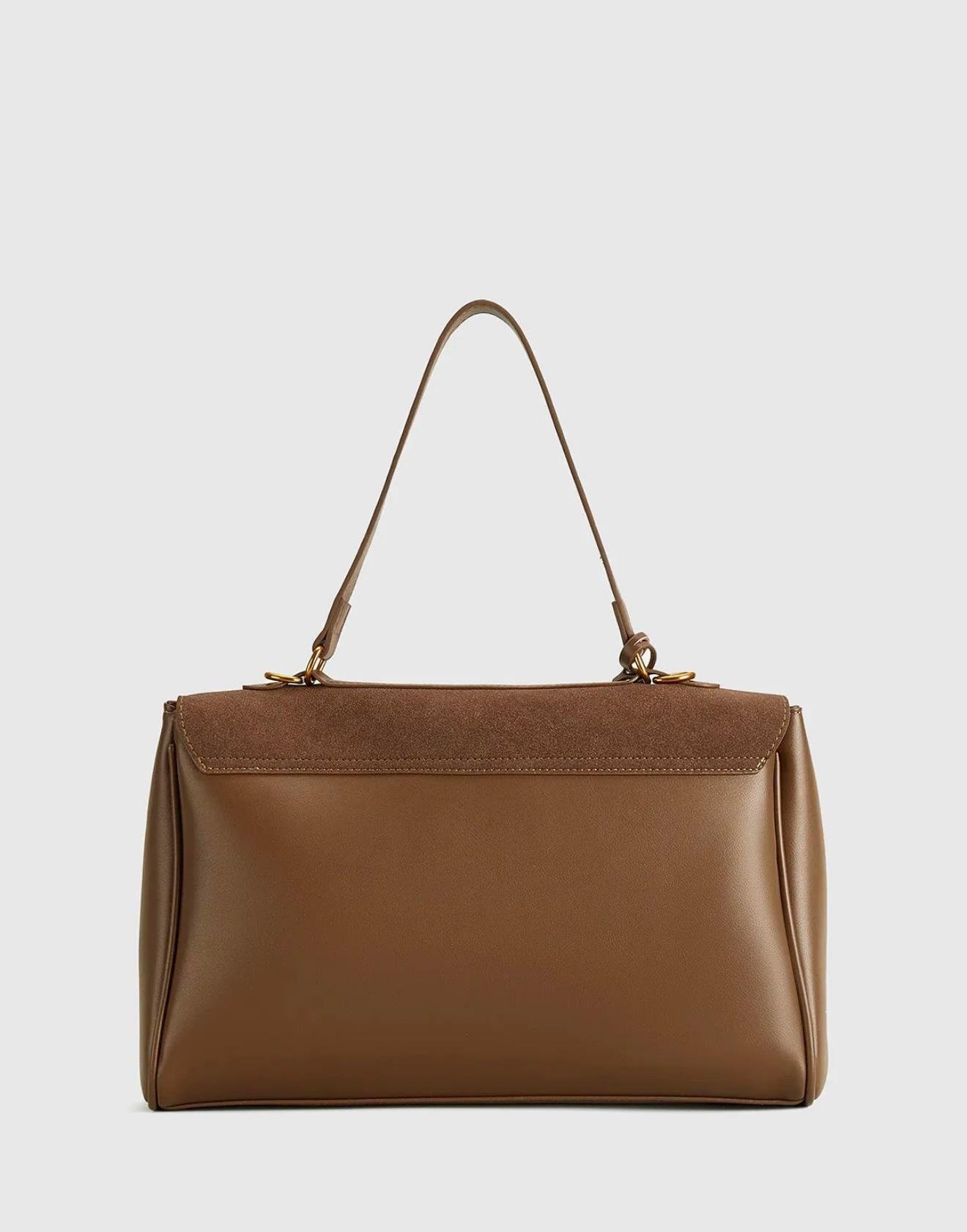 Kapaklı Uzun Askılı Salaş Deri Çanta Taba