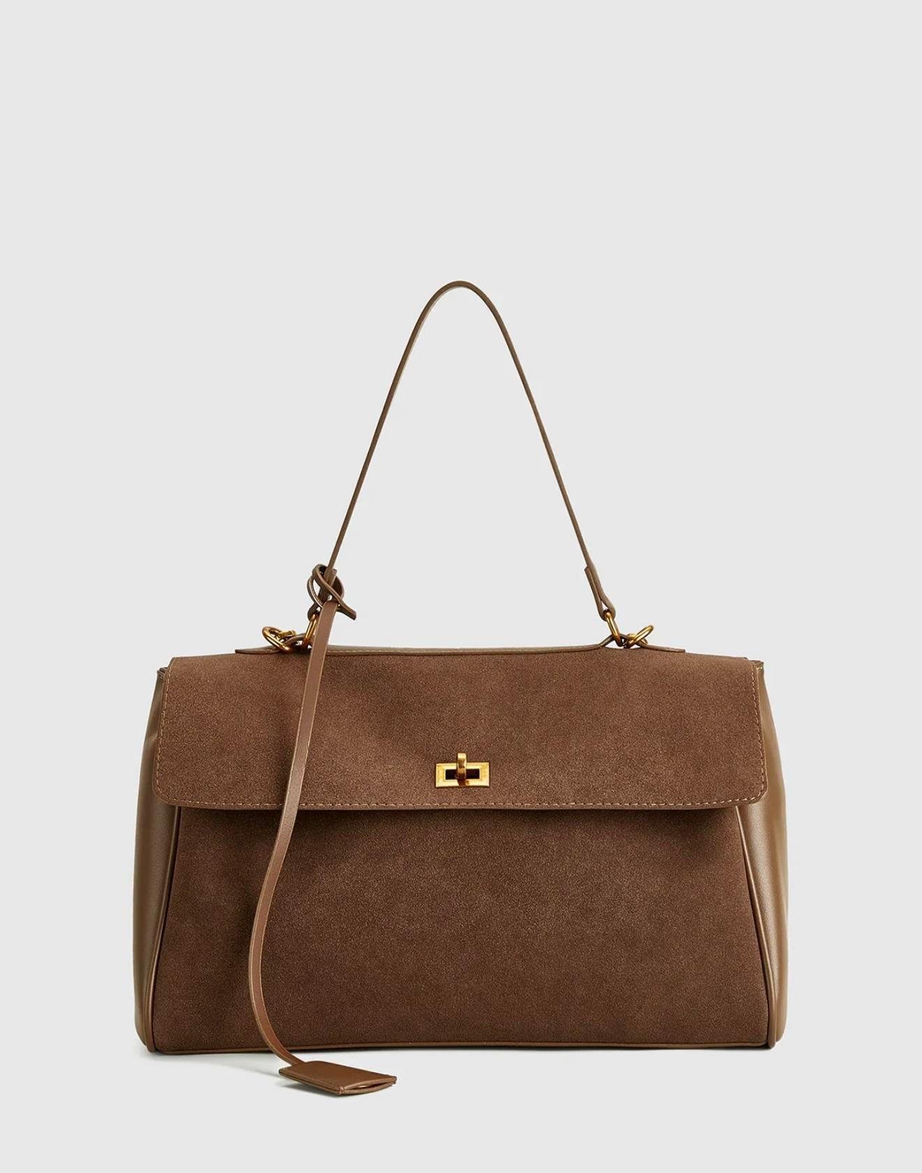 Kapaklı Uzun Askılı Salaş Deri Çanta Taba