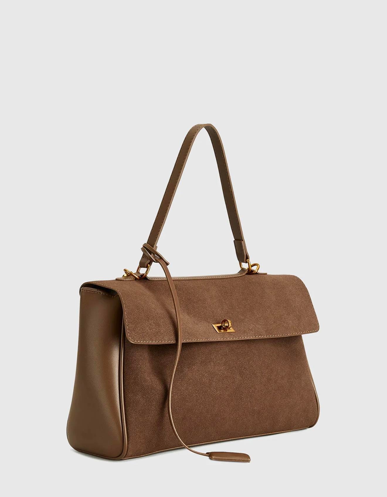 Kapaklı Uzun Askılı Salaş Deri Çanta Taba