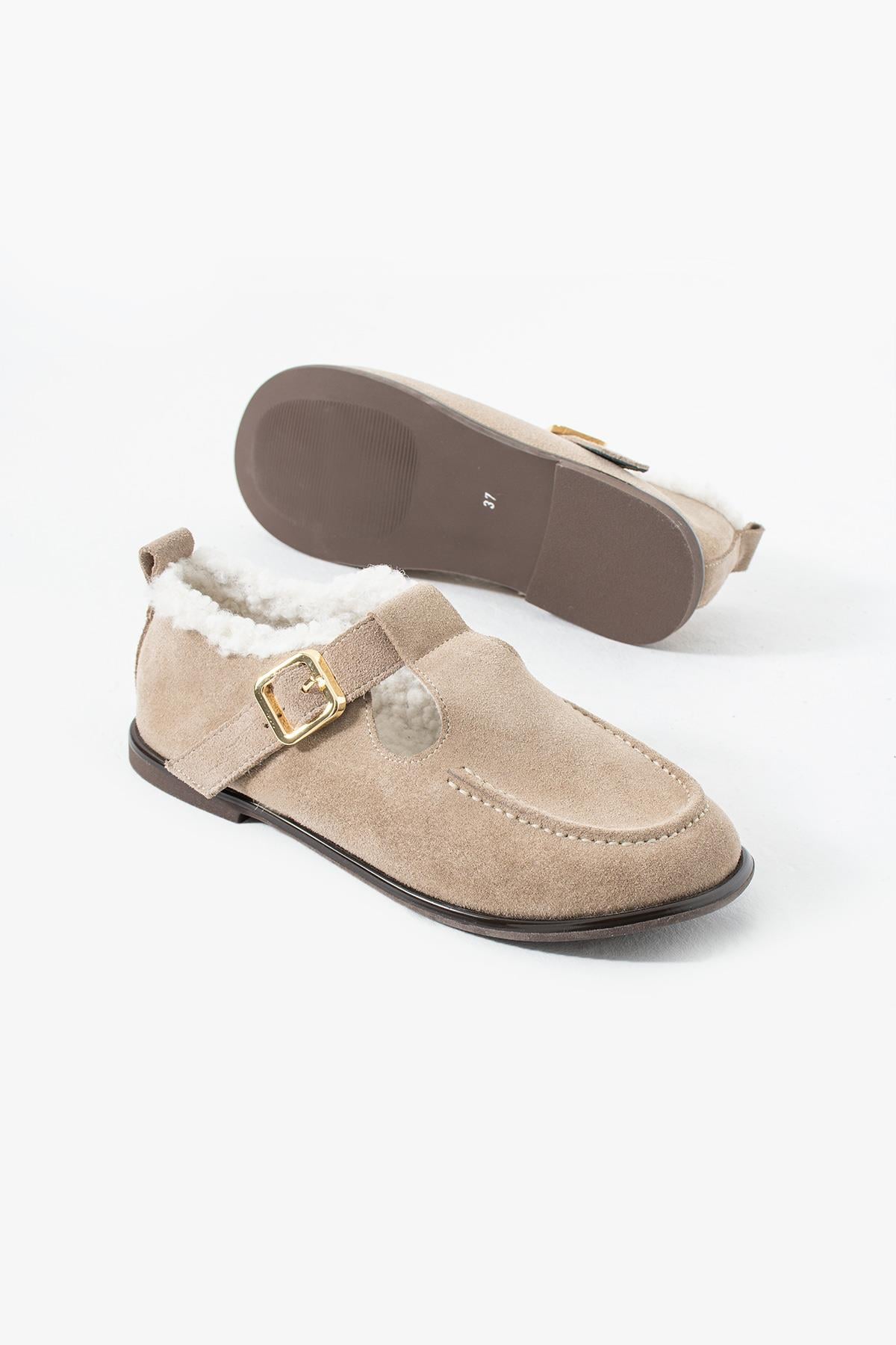 Laven Hakiki Deri Bej Loafer