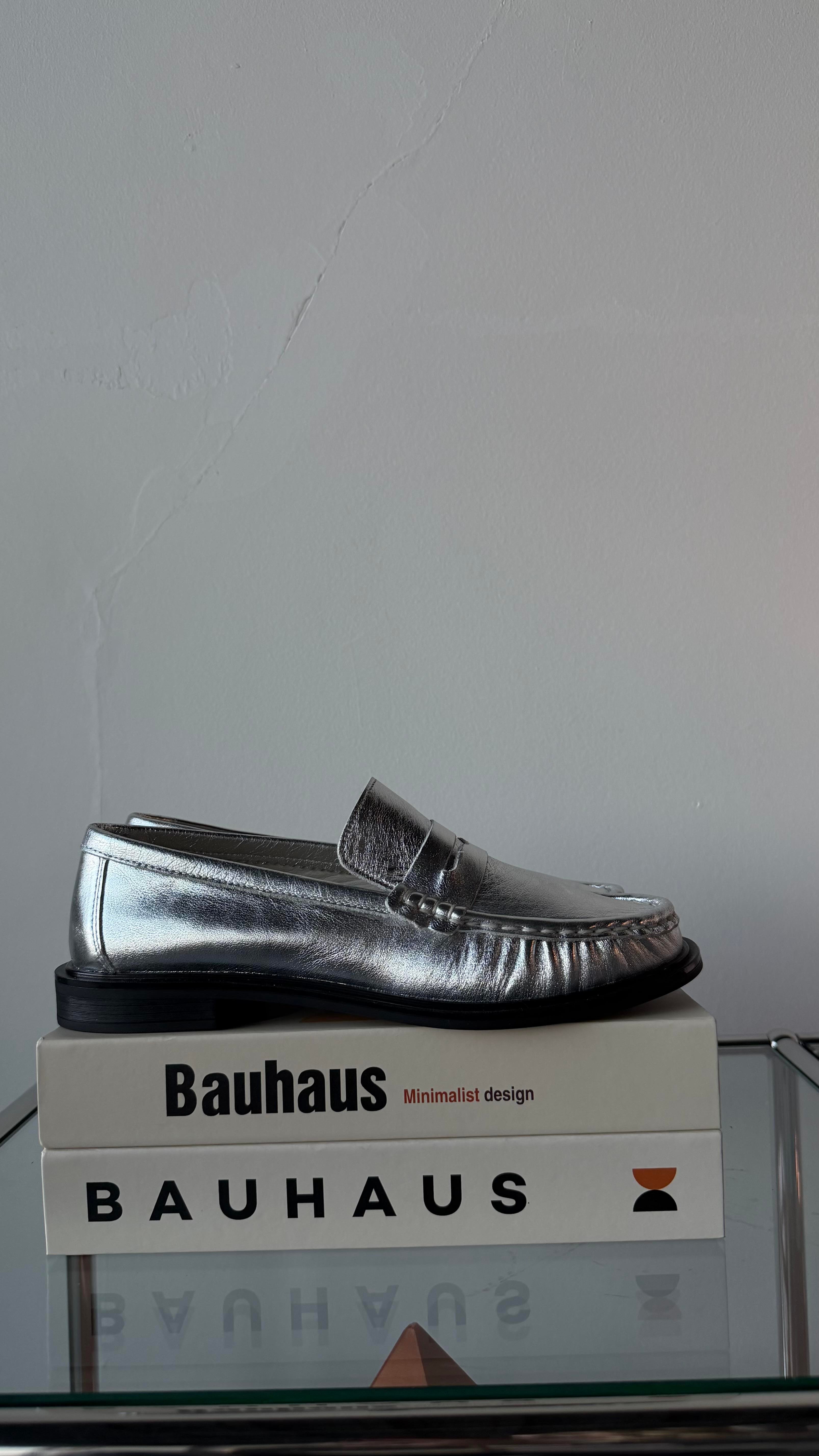 Lena Gümüş Büzgülü Gerçek Deri Oxford Loafer Günlük Ayakkabı