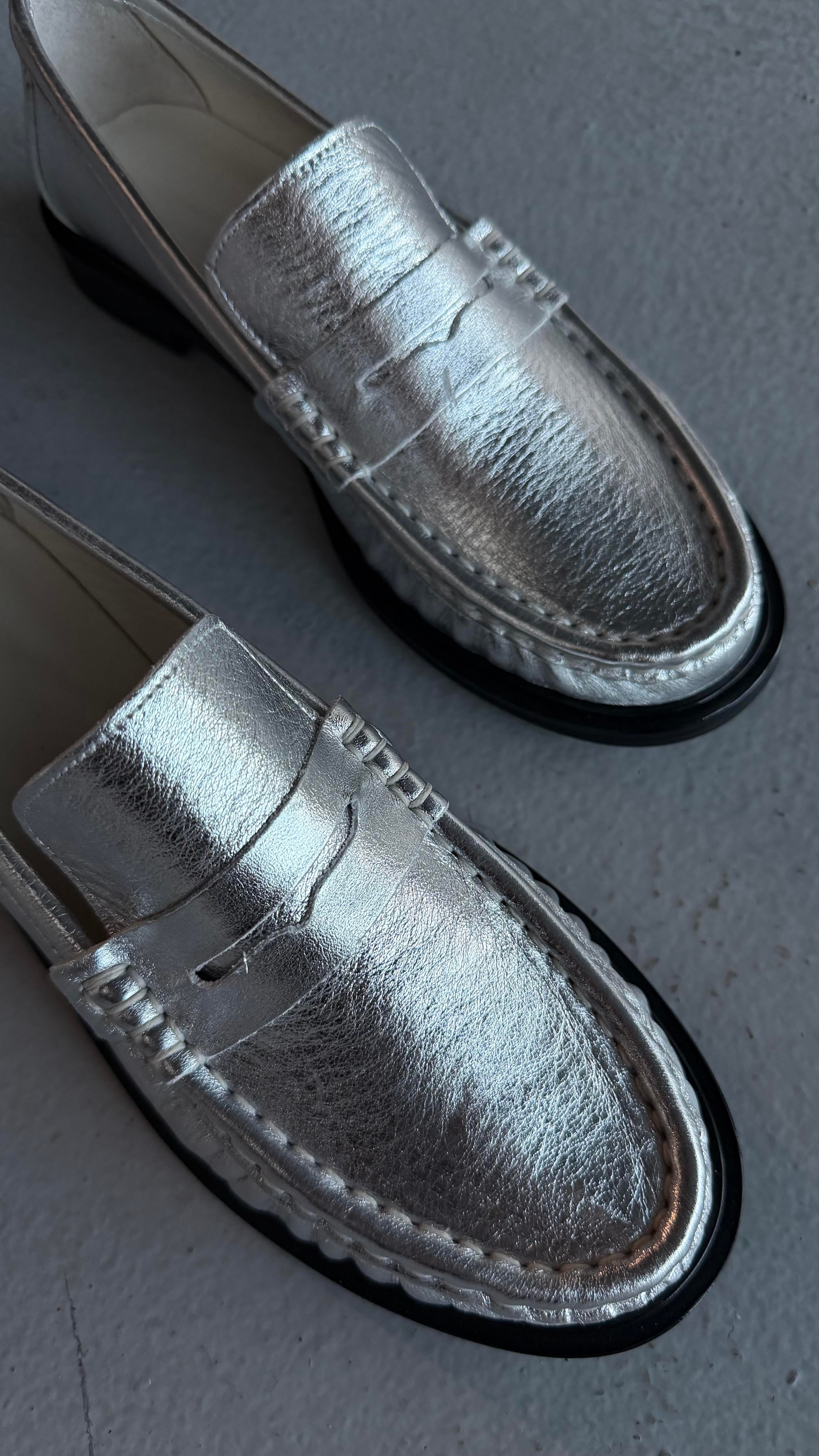 Lena Gümüş Büzgülü Gerçek Deri Oxford Loafer Günlük Ayakkabı