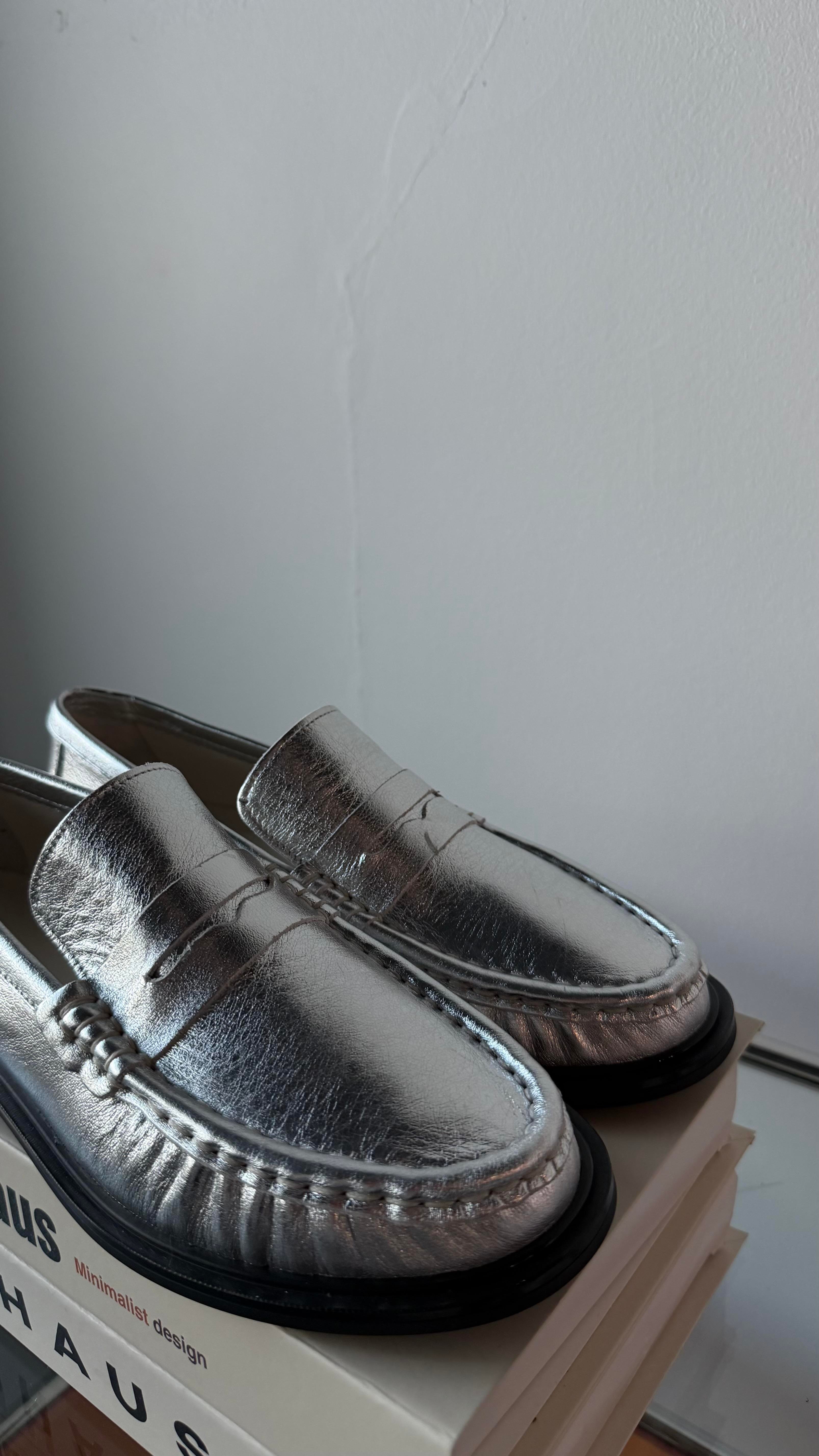 Lena Gümüş Büzgülü Gerçek Deri Oxford Loafer Günlük Ayakkabı