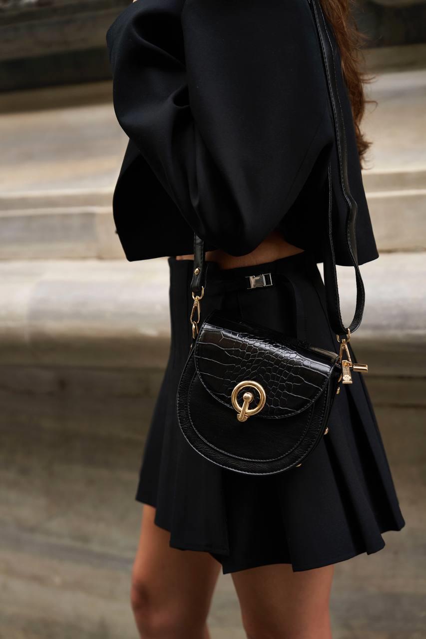 Lora Siyah Kroko Çapraz Kadın Çanta