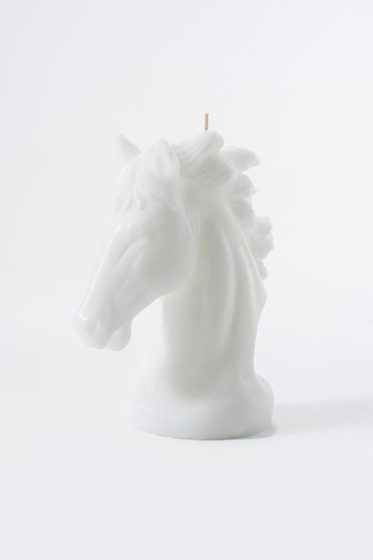 Majestik Beton Beyaz Orta At Heykel Dekoratif Mum