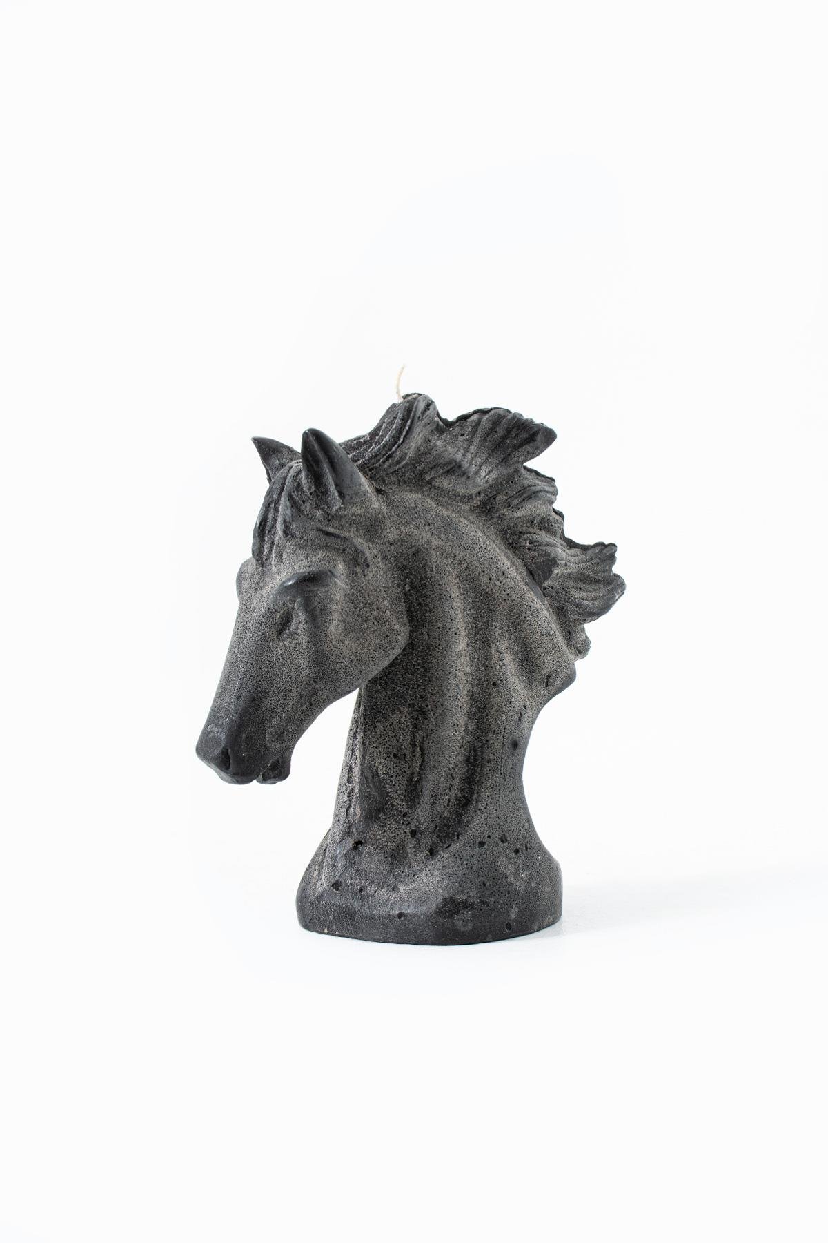 Majestik Beton Siyah Küçük At Heykel Dekoratif Mum