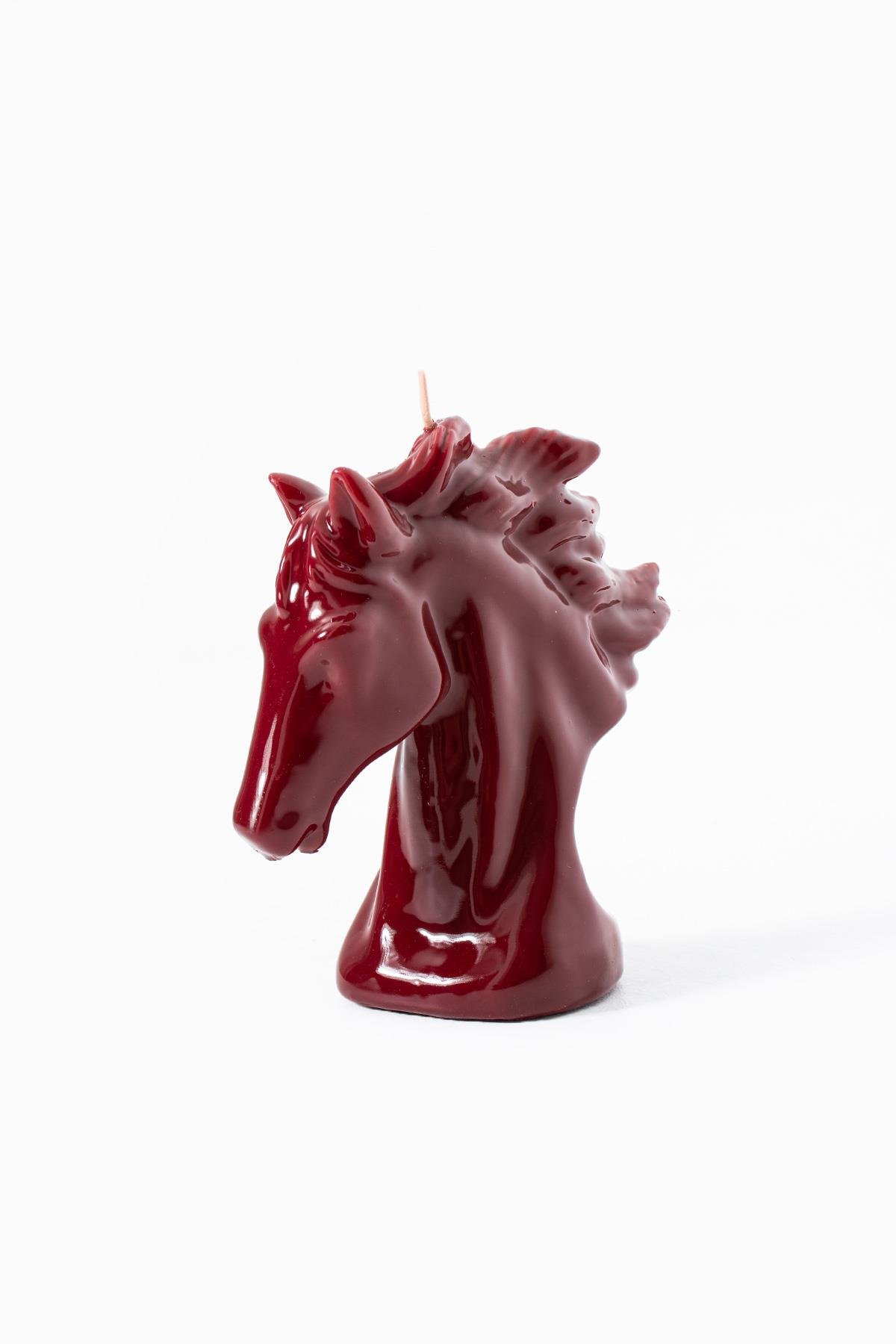 Majestik Bordo Küçük At Heykel Dekoratif Mum