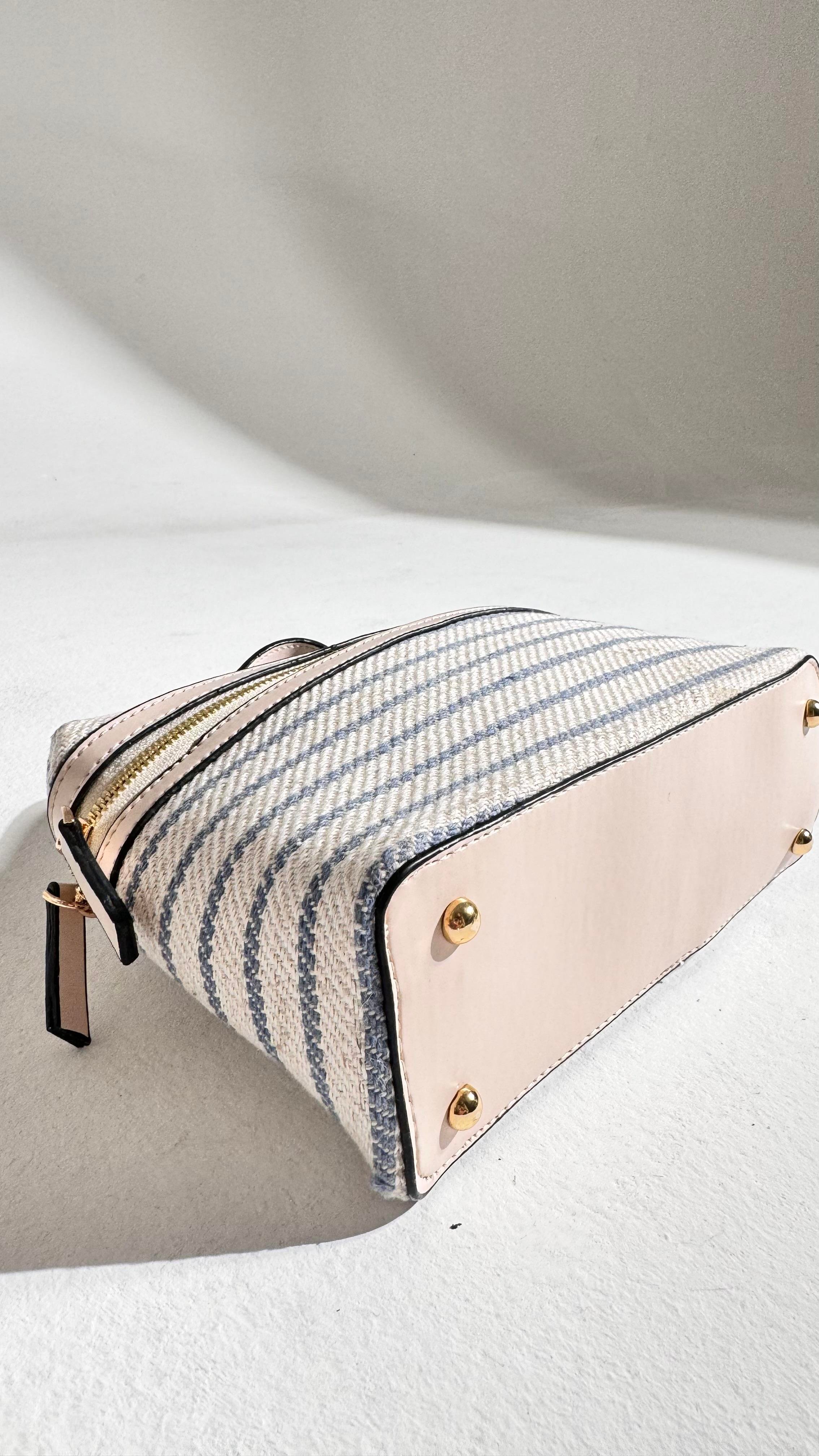 Marna Mavi Bej Çizgili Askı Detaylı Çanta