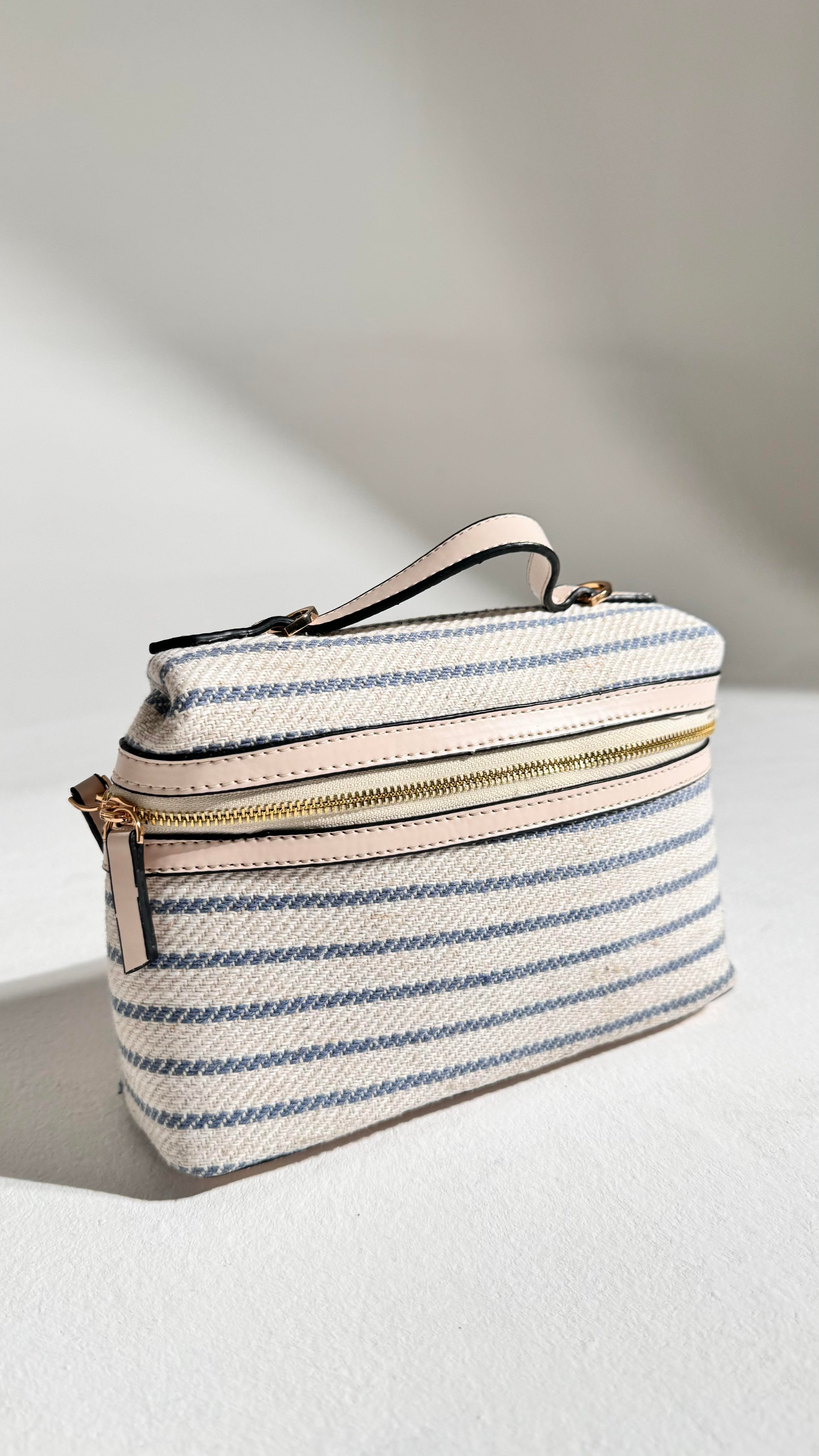 Marna Mavi Bej Çizgili Askı Detaylı Çanta