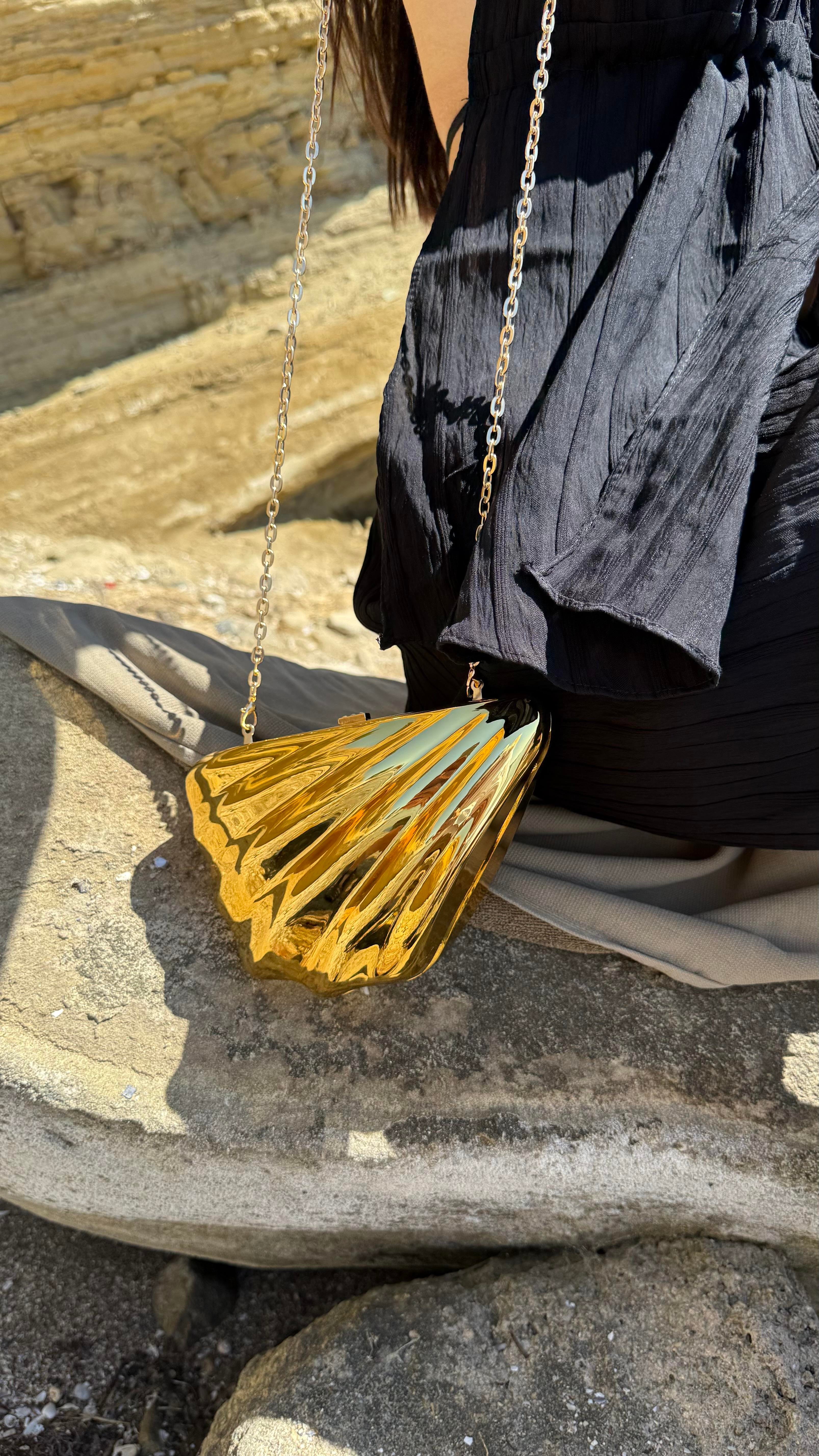 Mini Yaprak Midye Gold Çanta