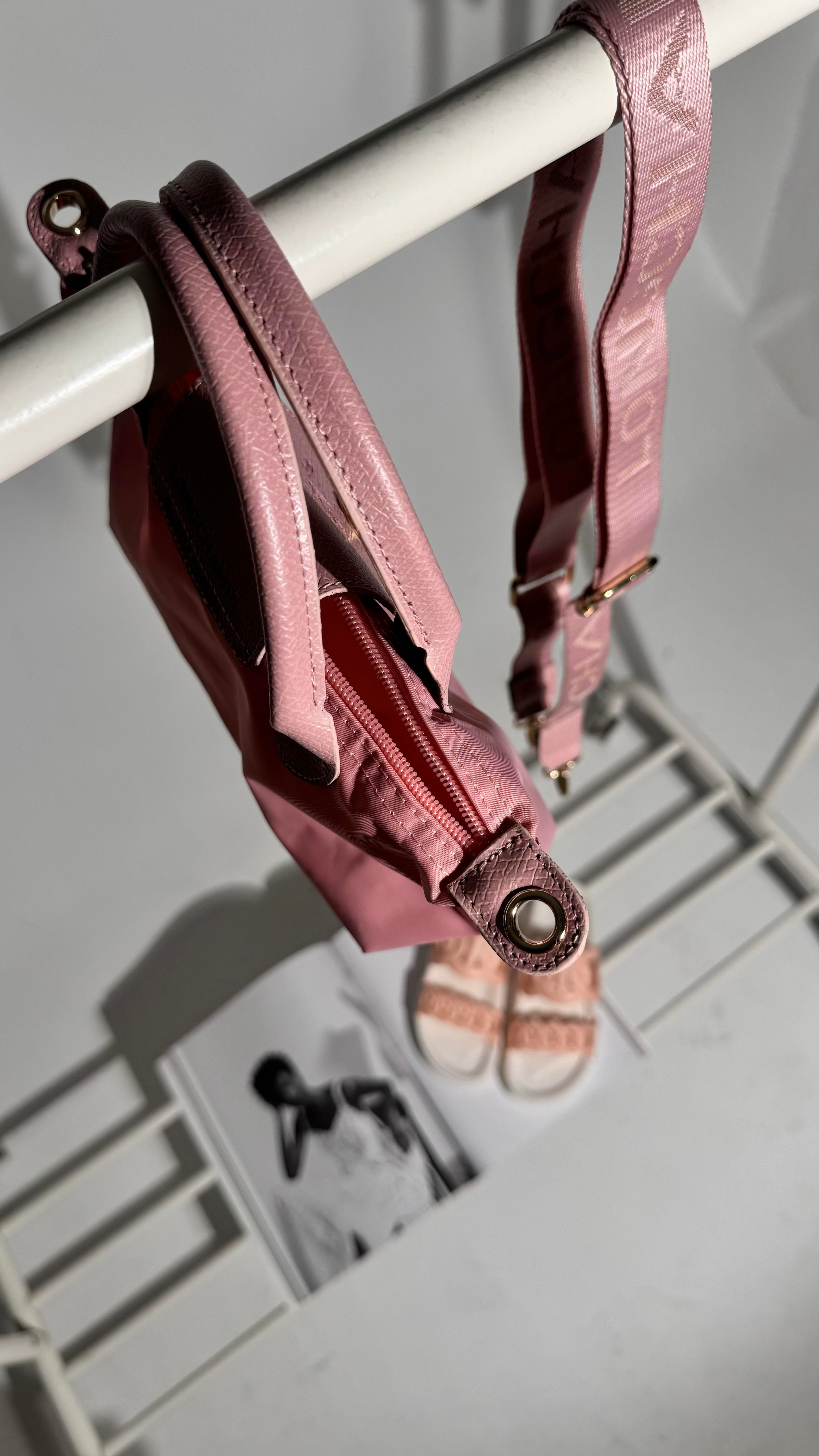 No:1 Long Pembe Kanvas Deri Saplı Çanta