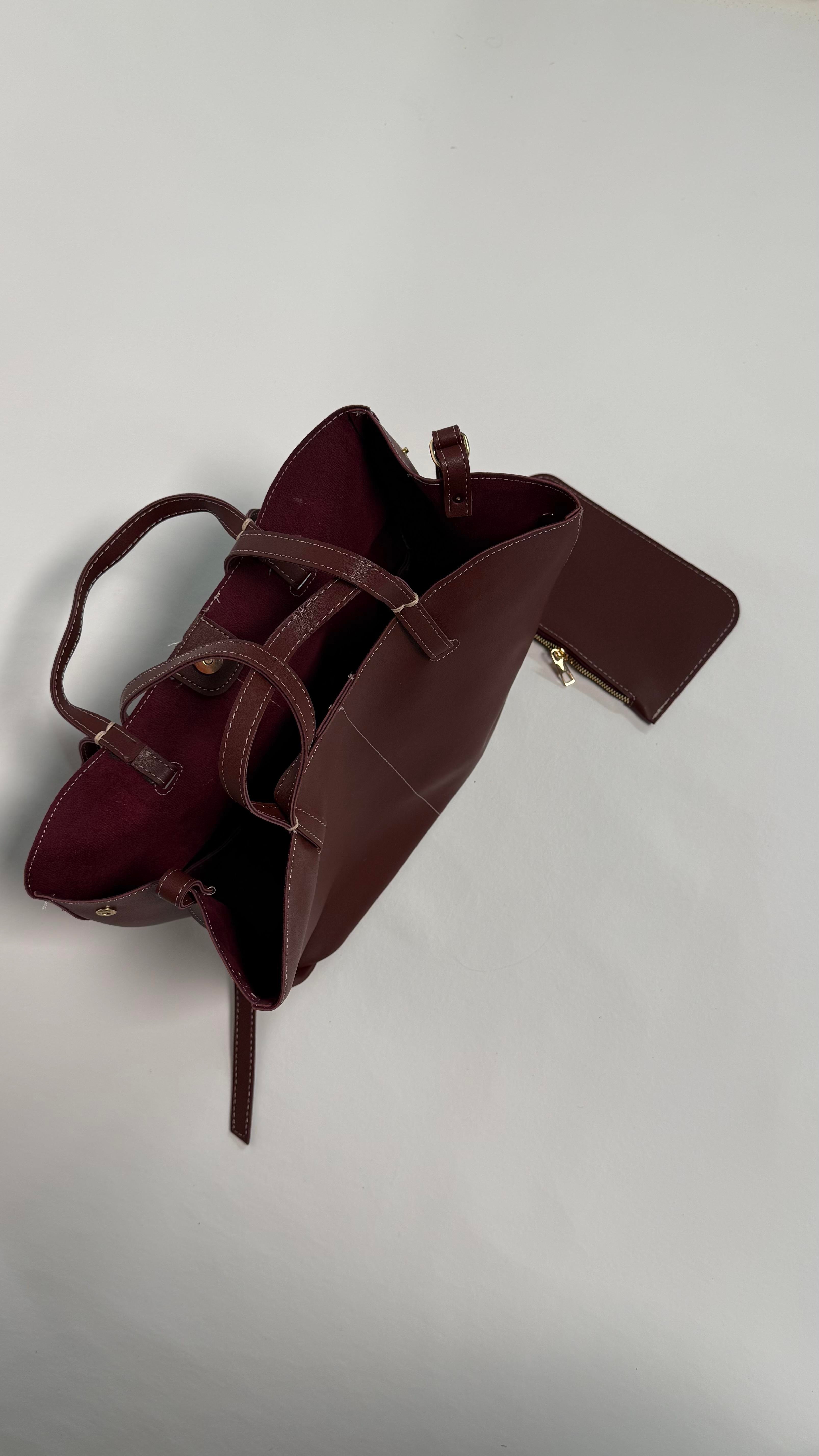 Pinte Oversize Cep Cüzdanlı Bordo Çanta