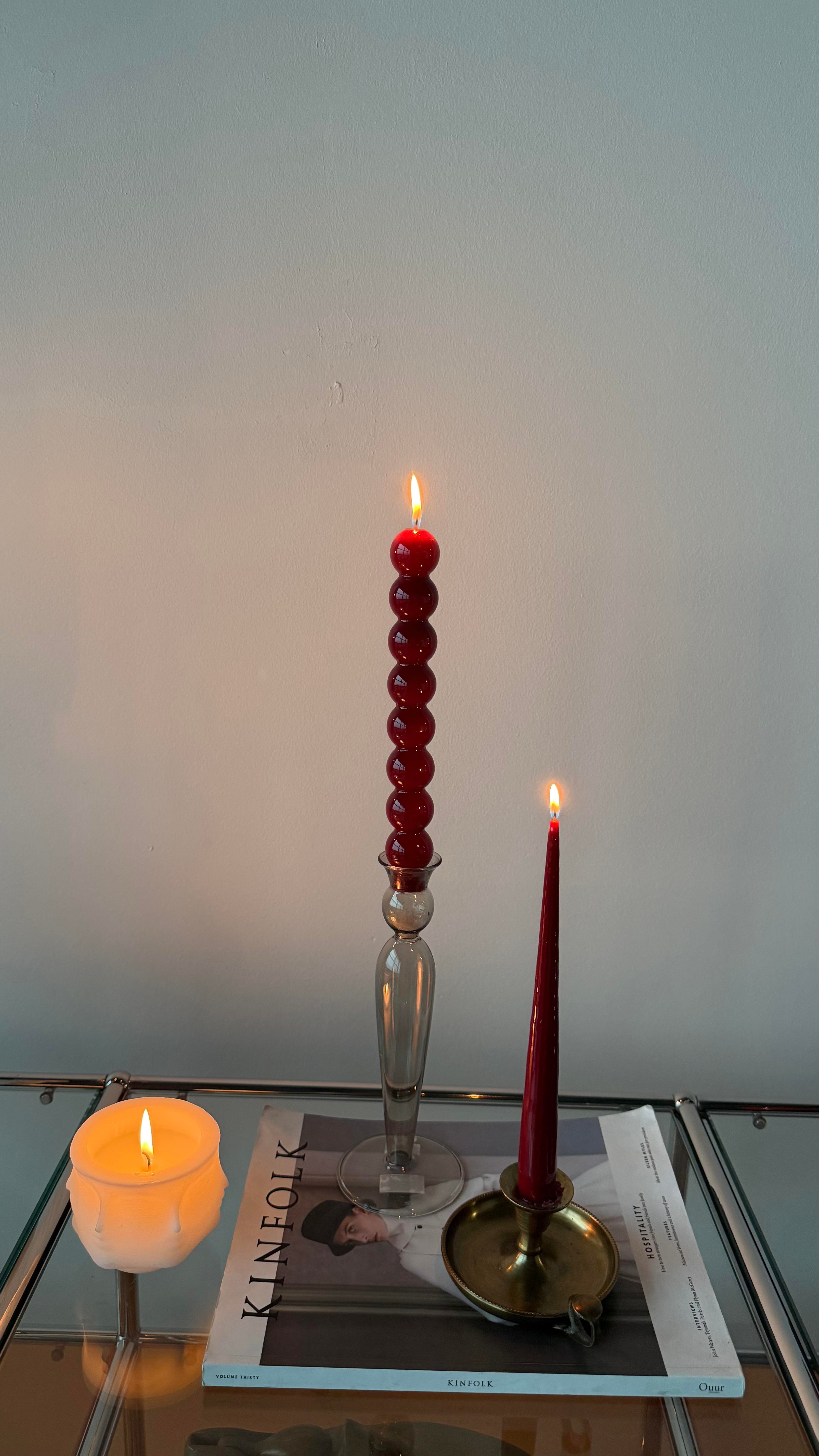 Pure İkili Bordo İnce Parlak Şamdan Mum