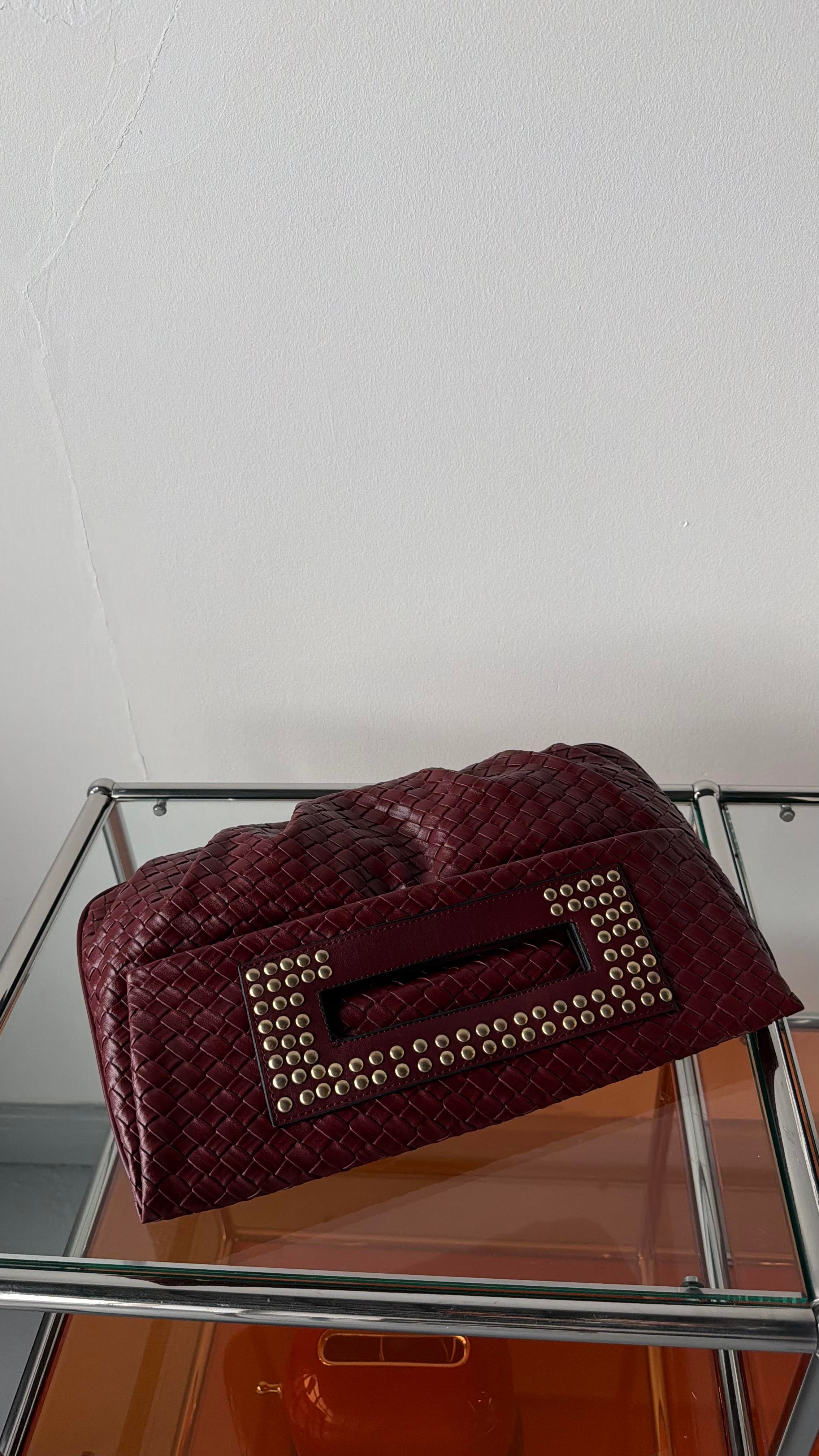Quiet Rouge Bordo Örgü Deri Clutch Çanta