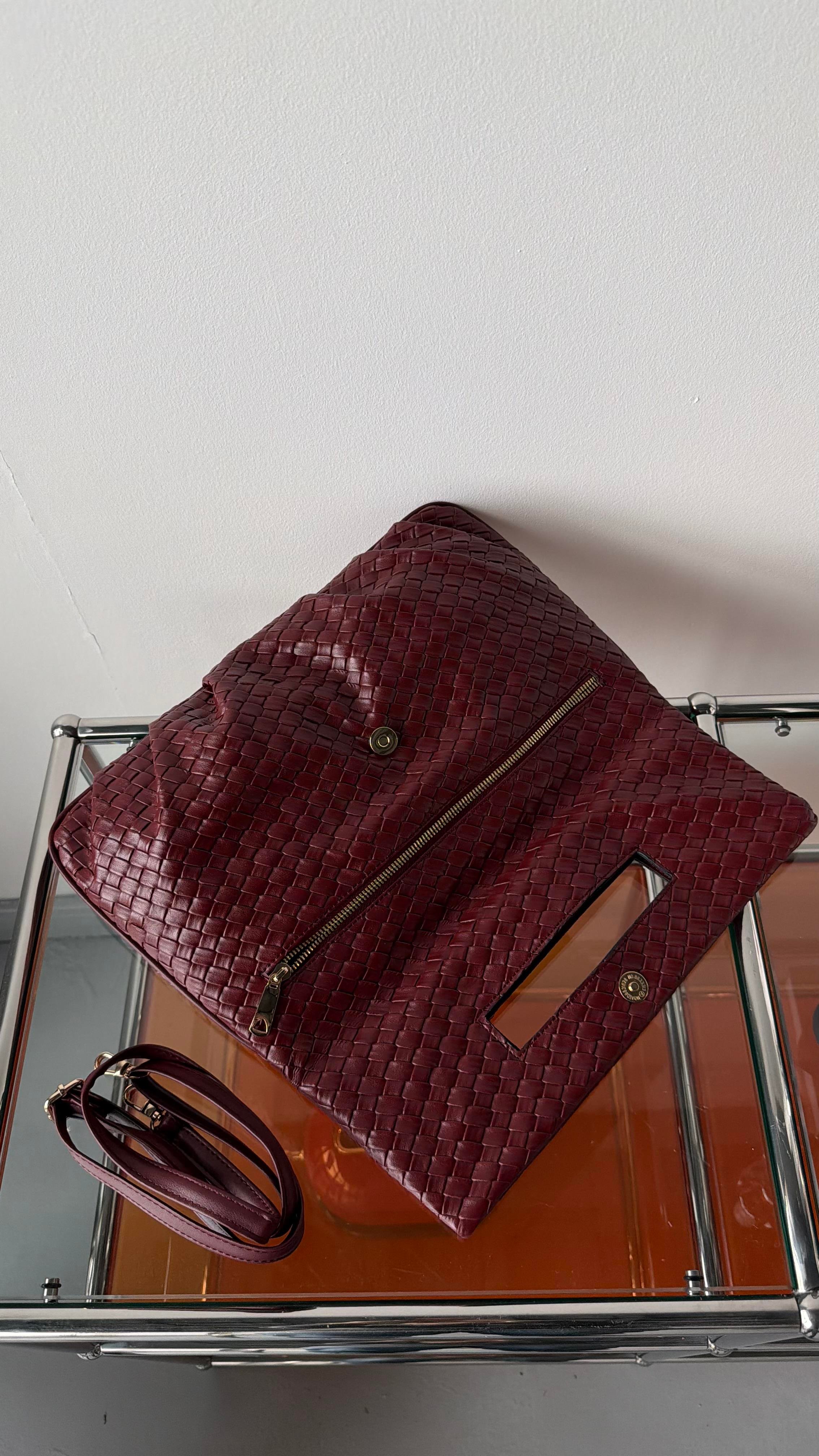 Quiet Rouge Bordo Örgü Deri Clutch Çanta