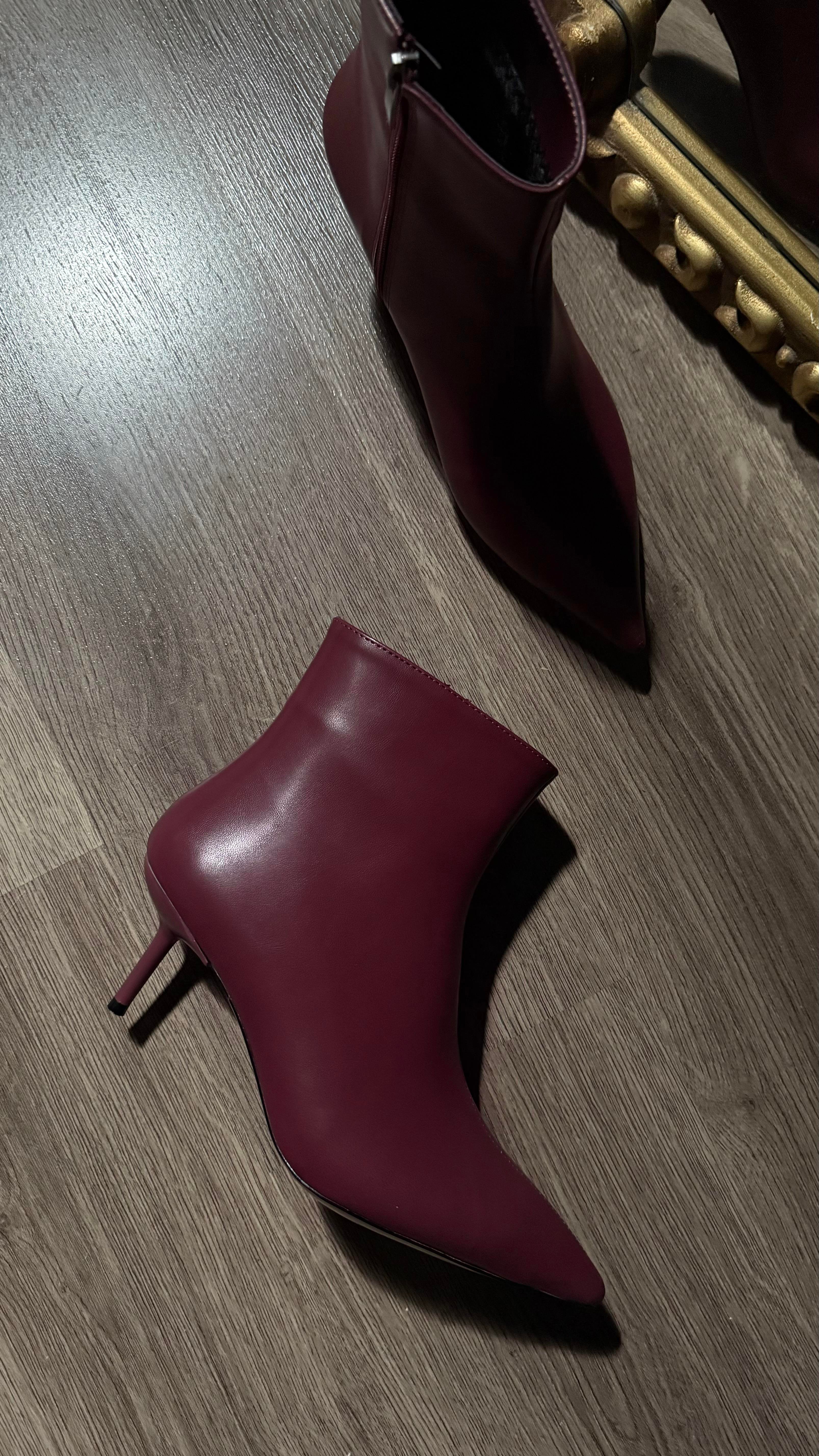 Sivri Burun Cilt Fermuarlı Botie Bordo