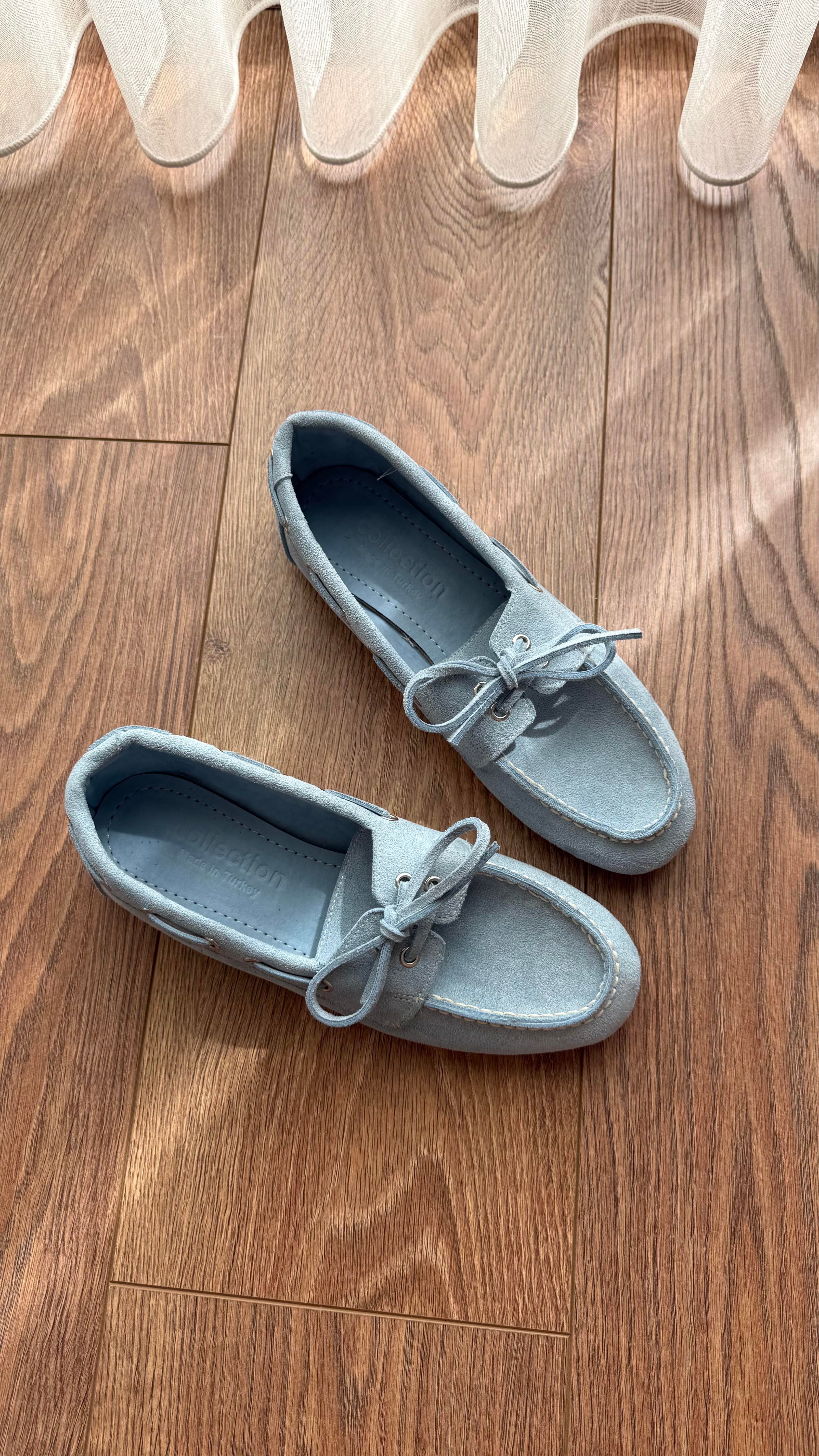 Süet Loafer Bağcıklı Mavi Ayakkabı