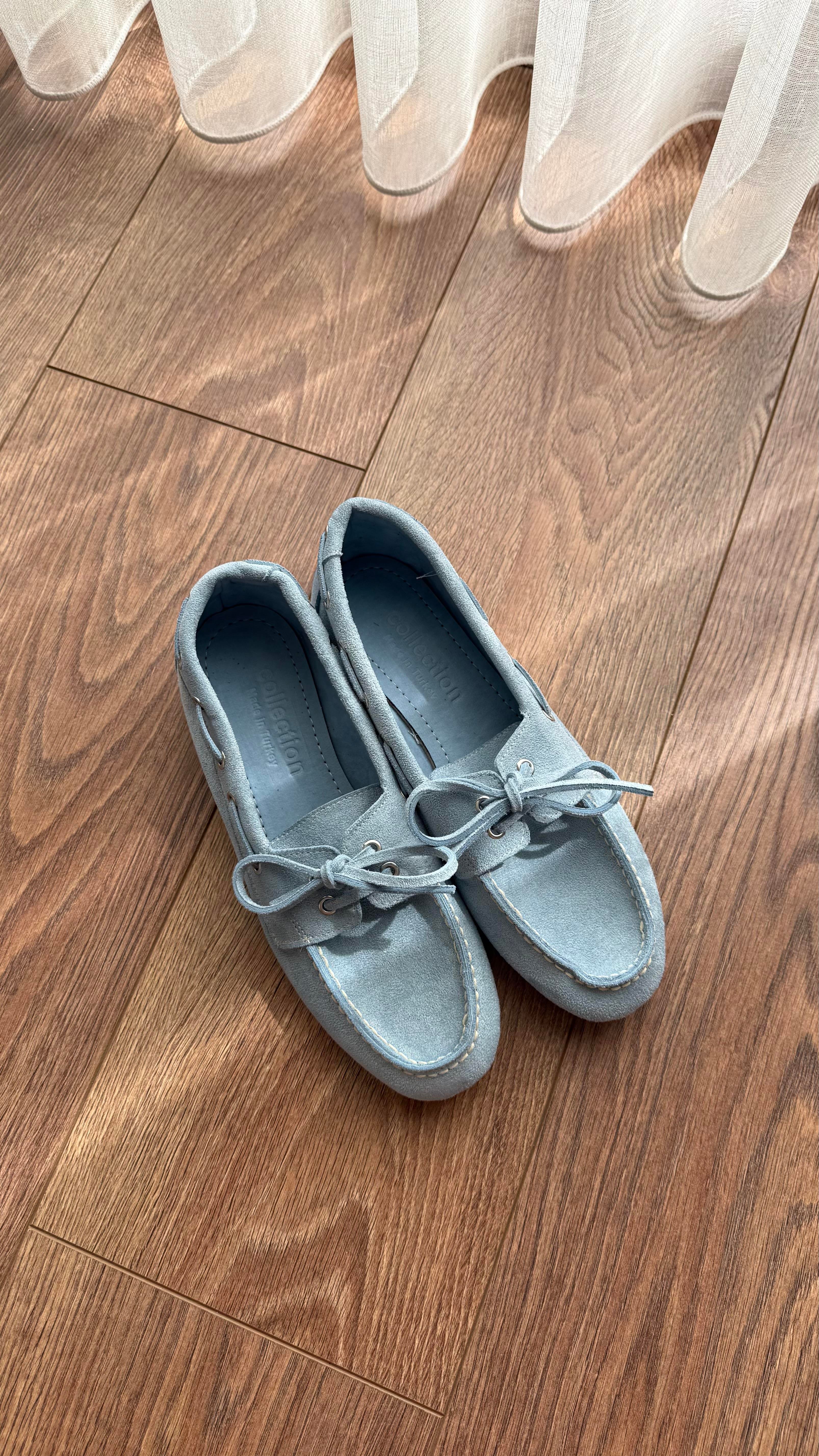 Süet Loafer Bağcıklı Mavi Ayakkabı