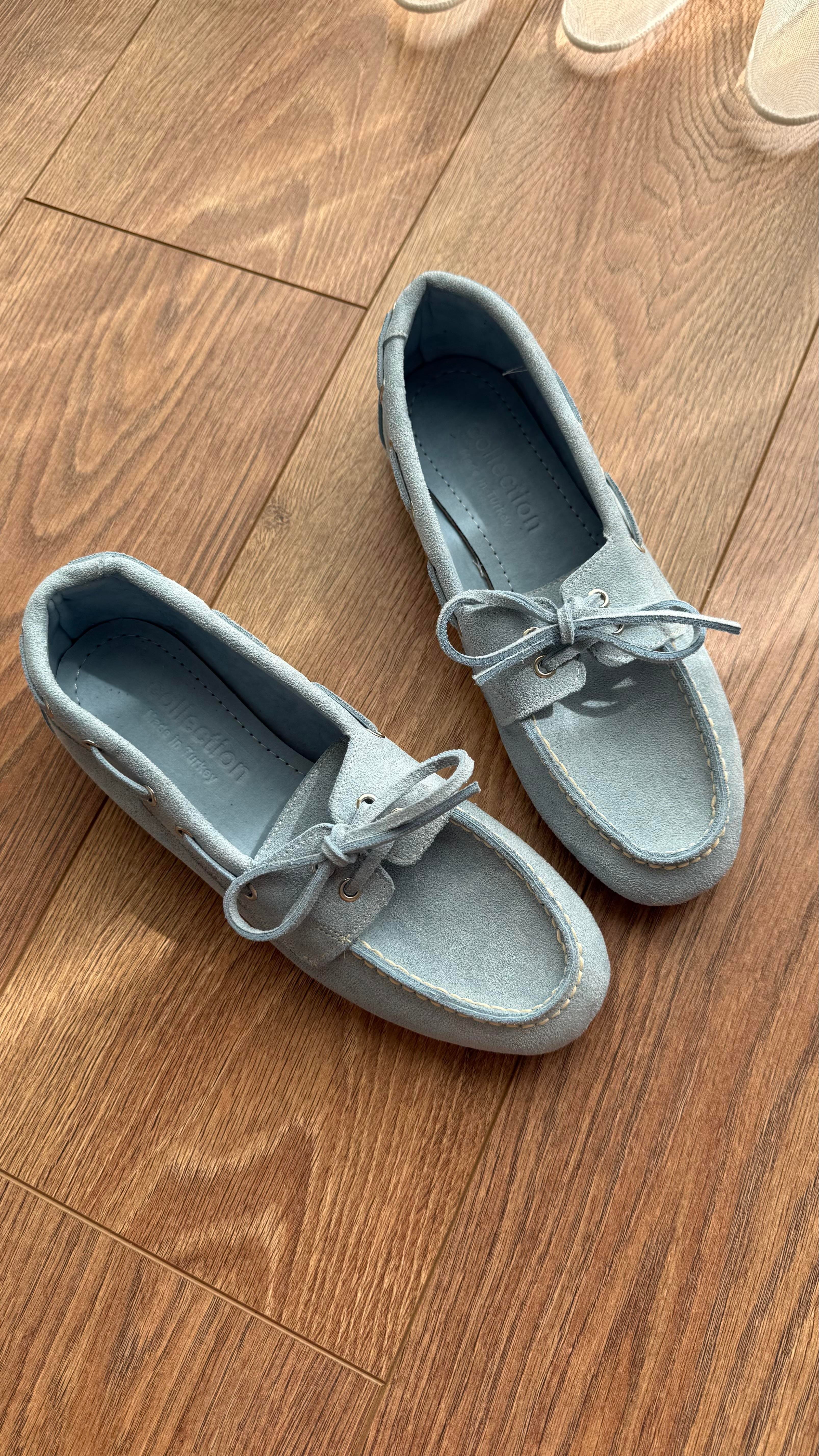 Süet Loafer Bağcıklı Mavi Ayakkabı