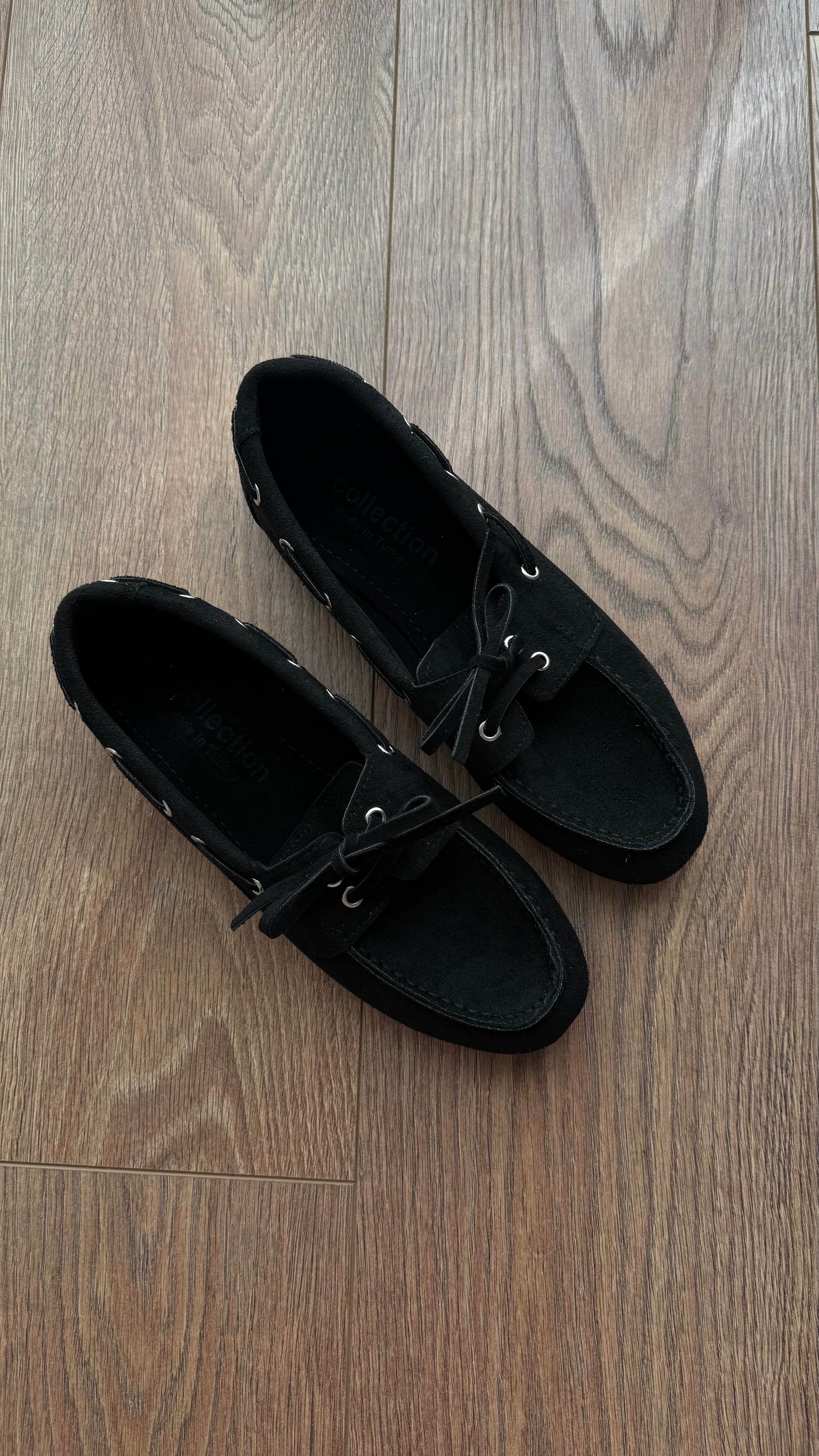 Süet Loafer Bağcıklı Siyah Ayakkabı