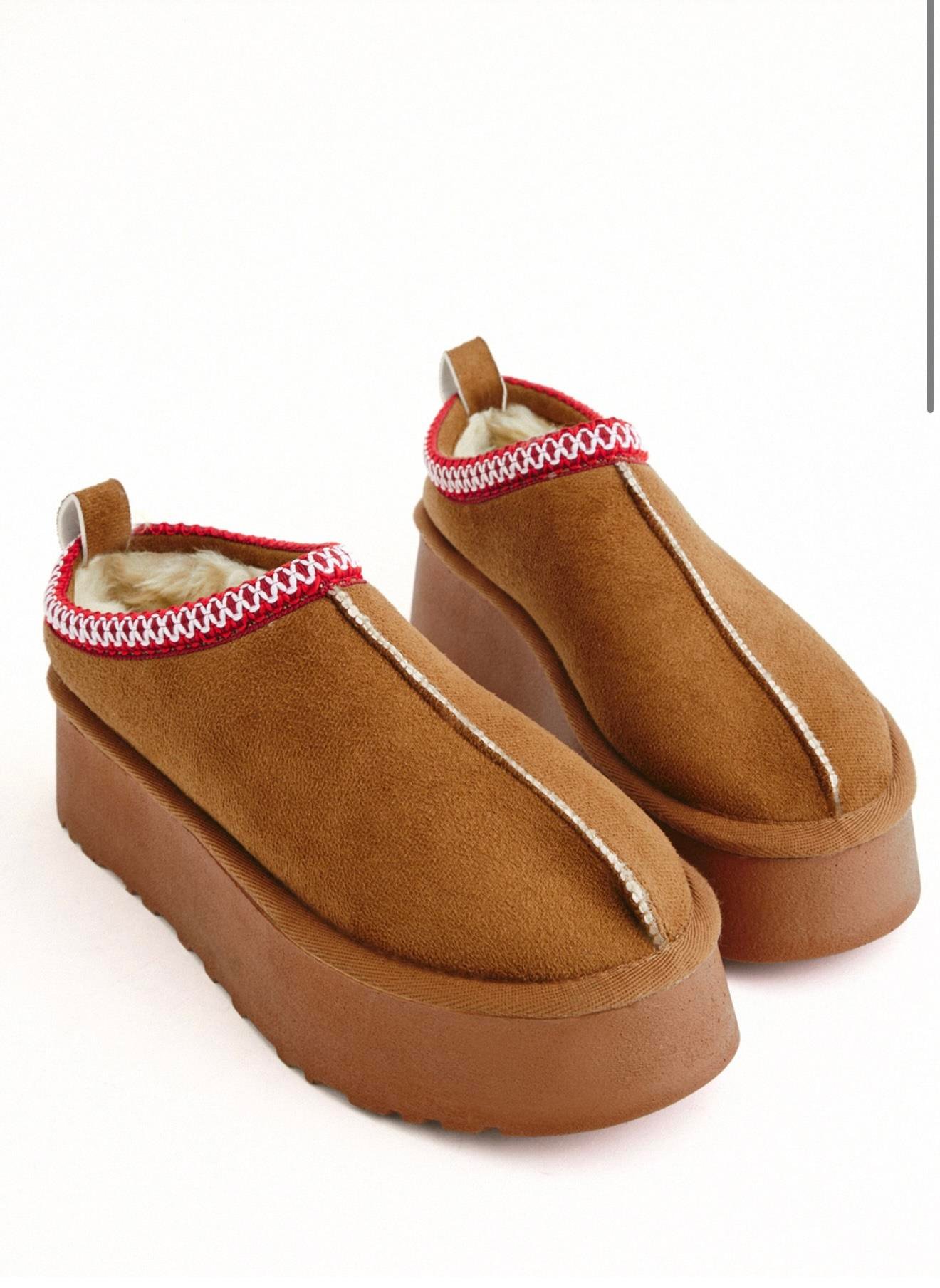 Süet Yüksek Taban Bilekte Terlik Bot Taba