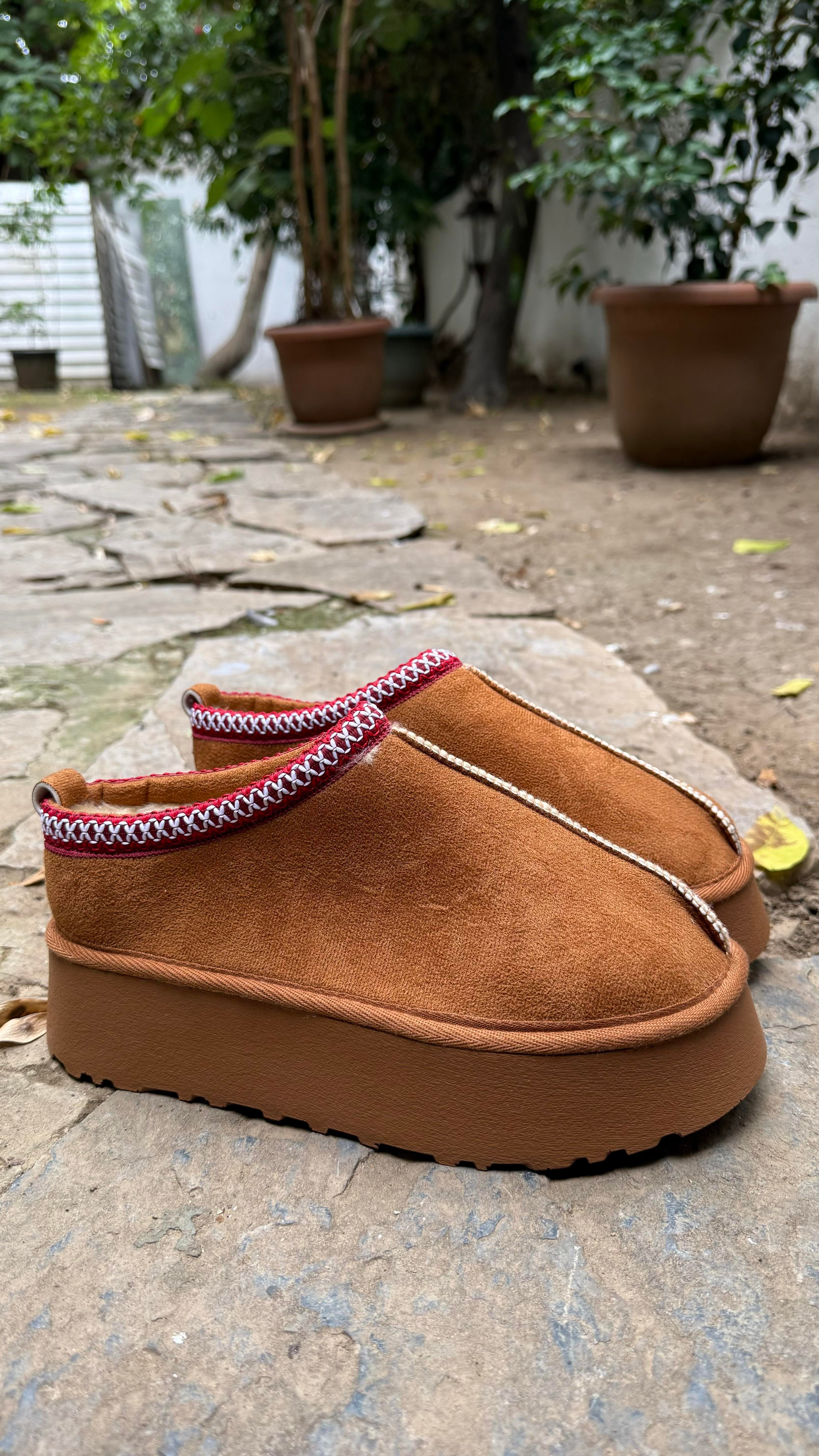 Süet Yüksek Taban Bilekte Terlik Bot Taba