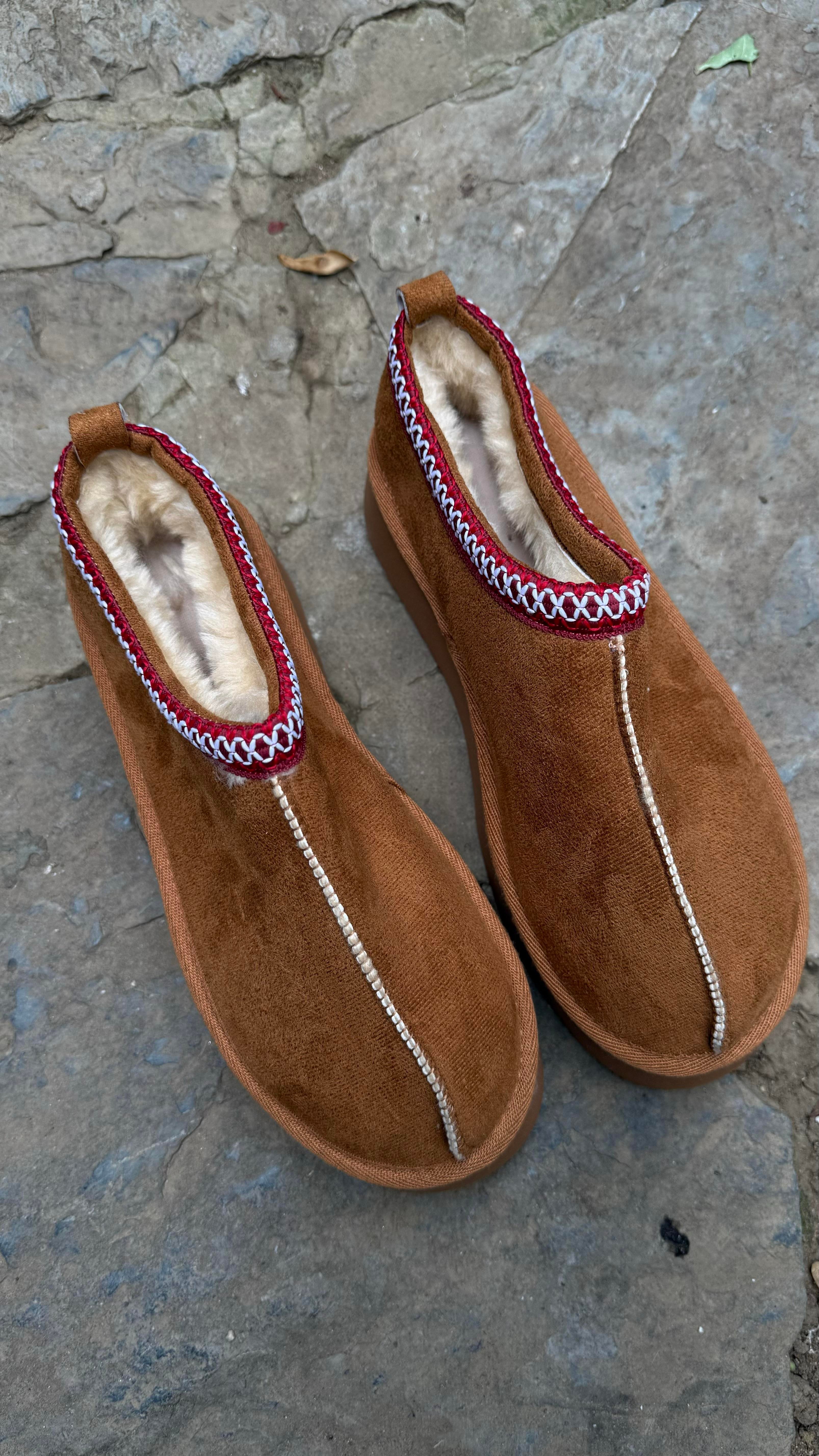 Süet Yüksek Taban Bilekte Terlik Bot Taba