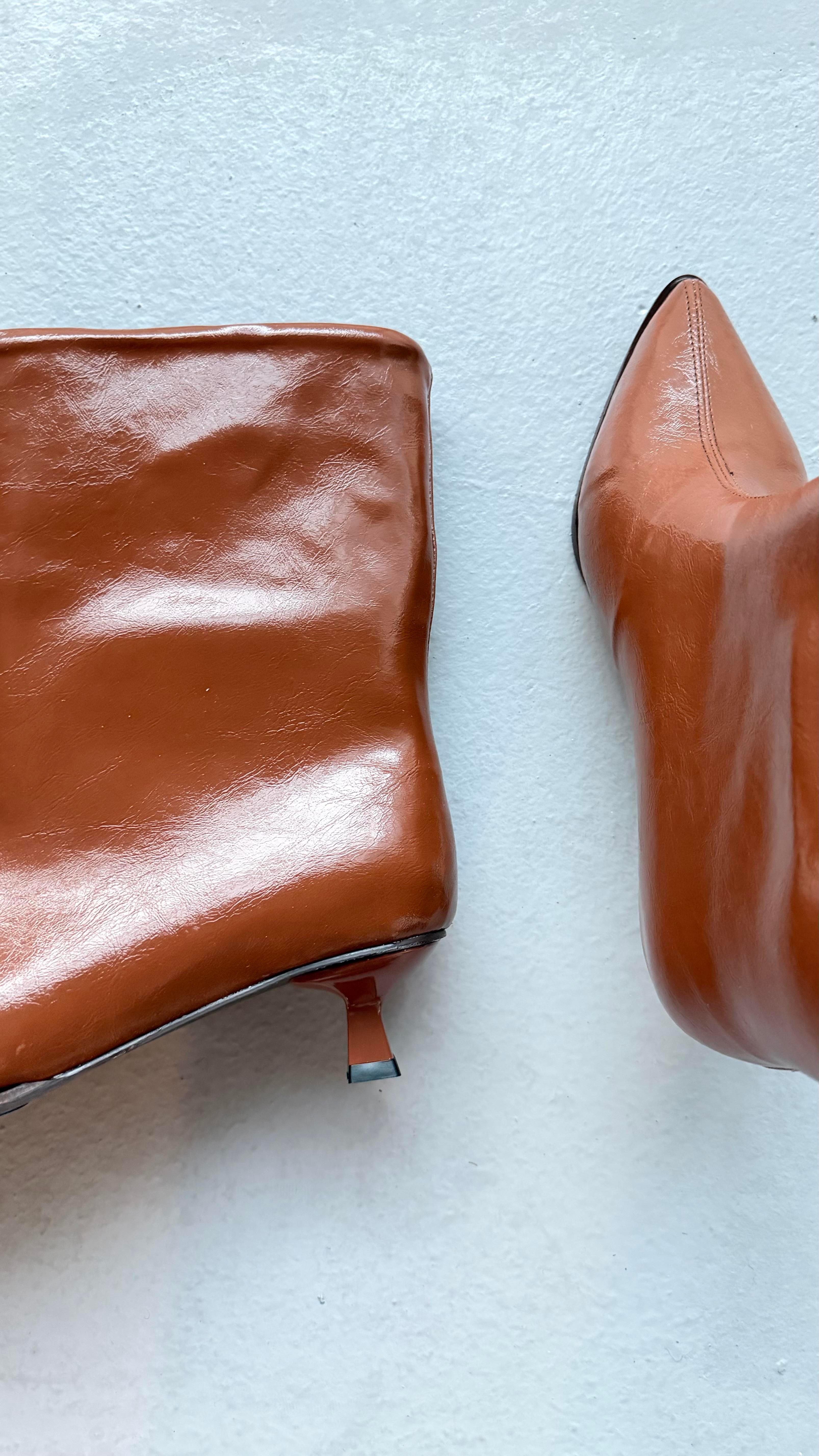 Taba Cilt Deri Kadın Kısa Topuk Botie