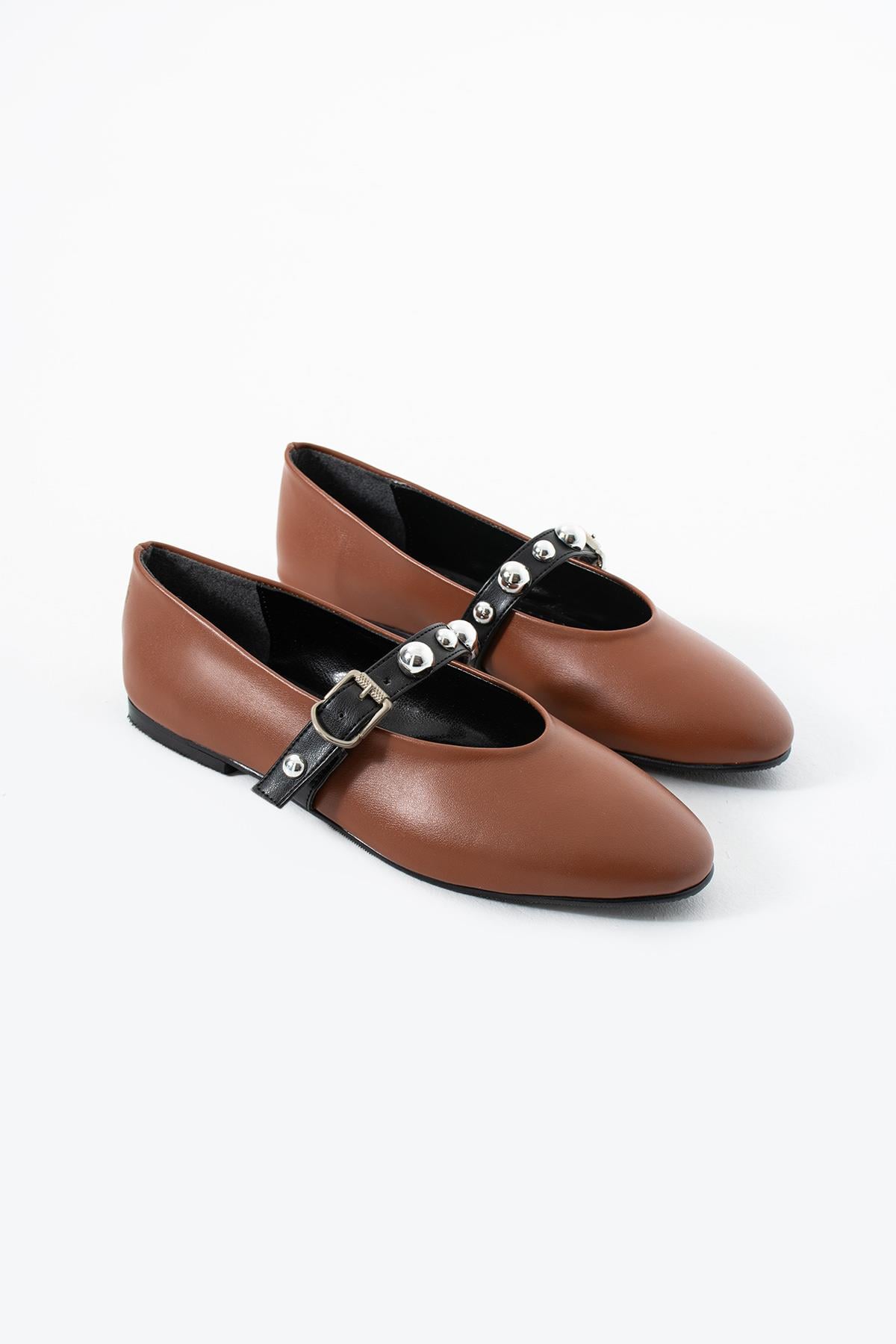 Taba Düz Siyah Kemer Tokalı Bantlı Basic Babet