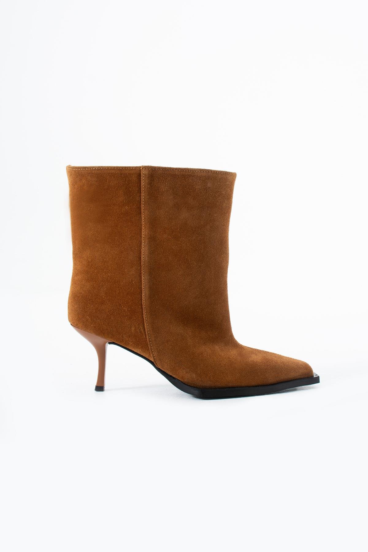 Taba Hakiki Süet Deri Sivri Burun Dikişli Kadın Bot