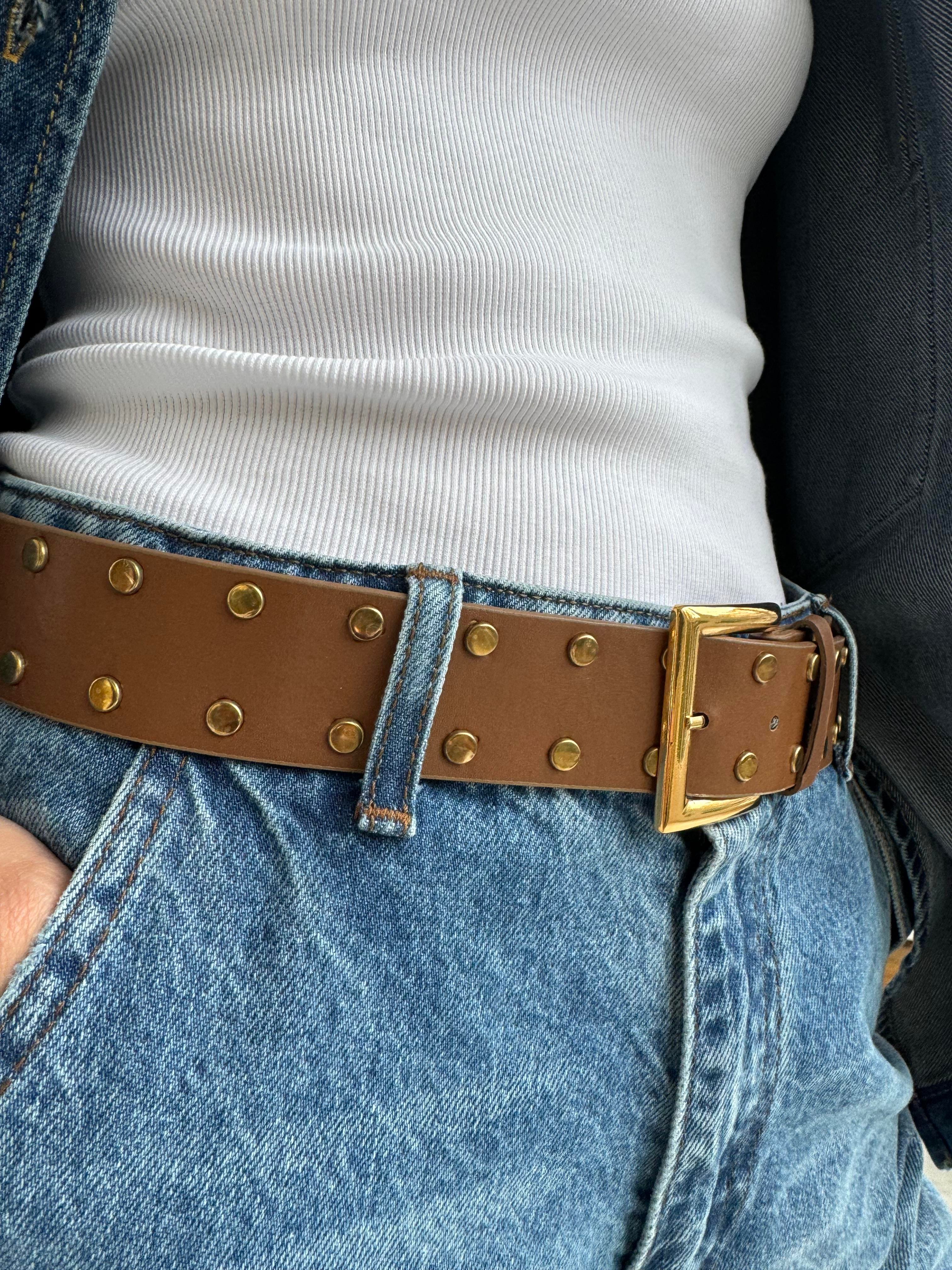 Taba Rengi Zımba Detaylı Kemer