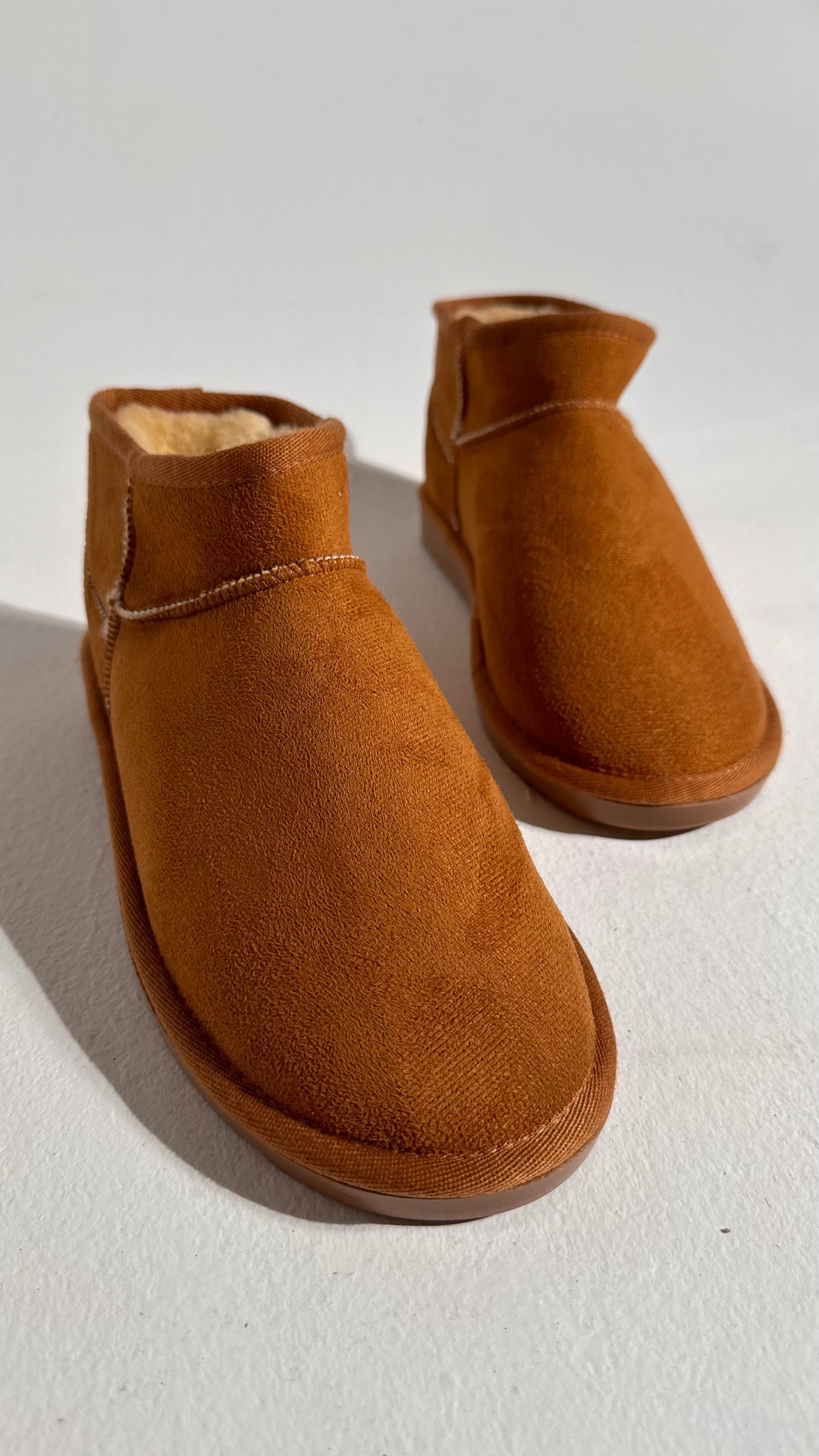 Ultra Mini Taba Süet İçi Tüylü Düz Taban Bilekte Bot 