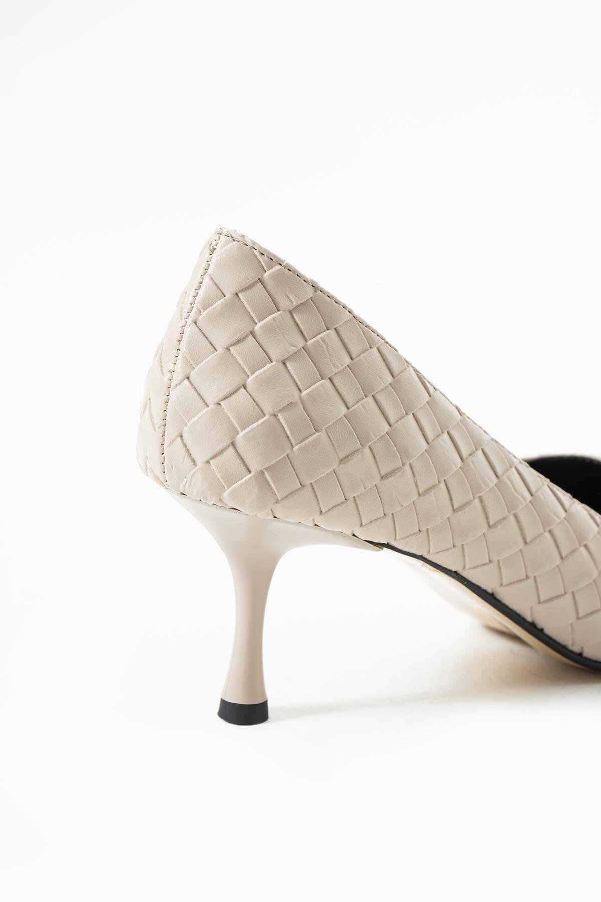 Vera Bej Örgü Deri Topuklu