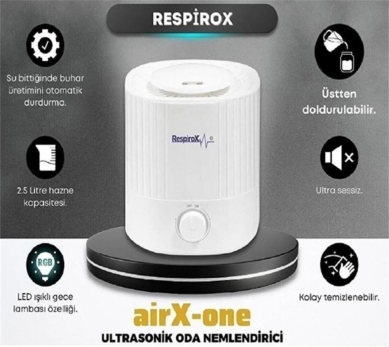 Aırx-one Ultrasonik Oda Nemlendirici (led Işıklı Oda Lambası - 7 Renk) AİRX-ONE